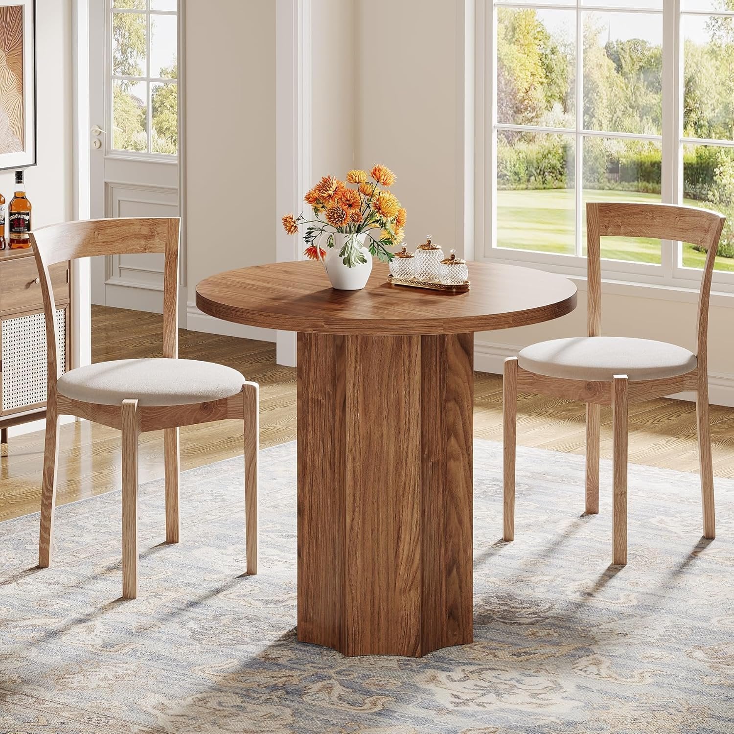 31.5" Round Dining Table for 2 - Small Walnut Kitchen Table for Compact Spaces