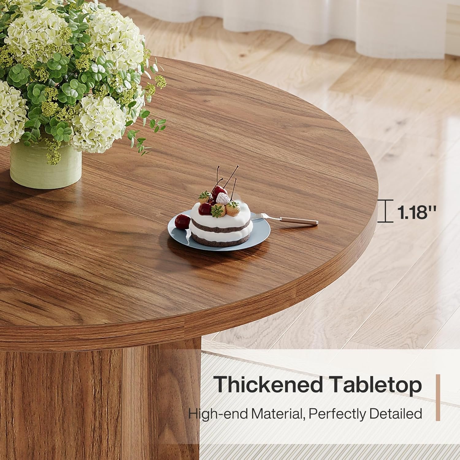 31.5" Round Dining Table for 2 - Small Walnut Kitchen Table for Compact Spaces