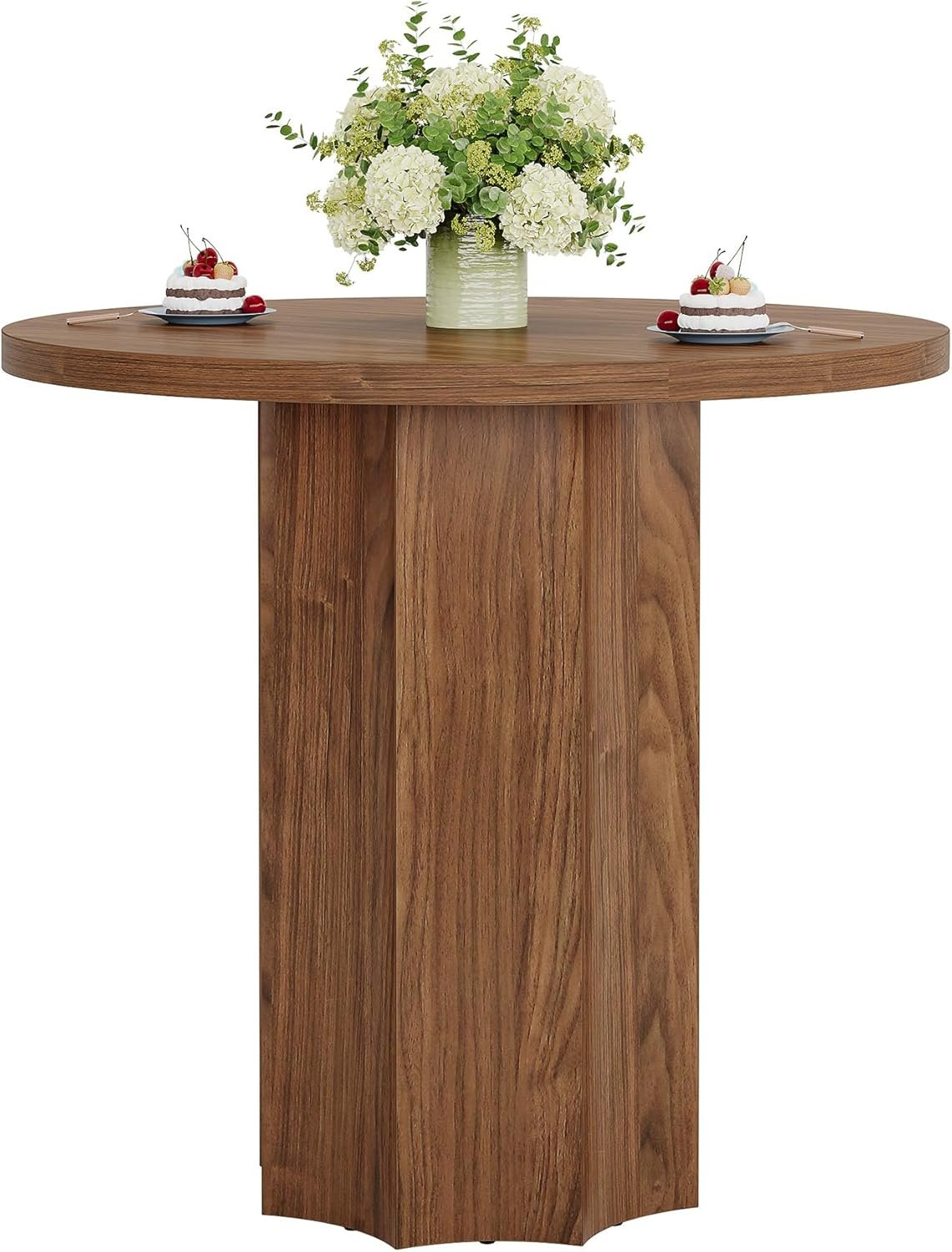 31.5" Round Dining Table for 2 - Small Walnut Kitchen Table for Compact Spaces