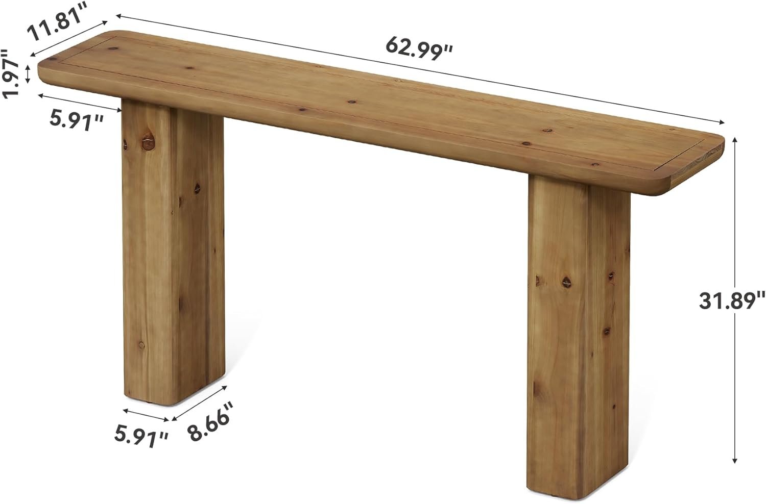 Solid Storage Console, 63-Inch Rustic Wood Table for Hallway & Foyer