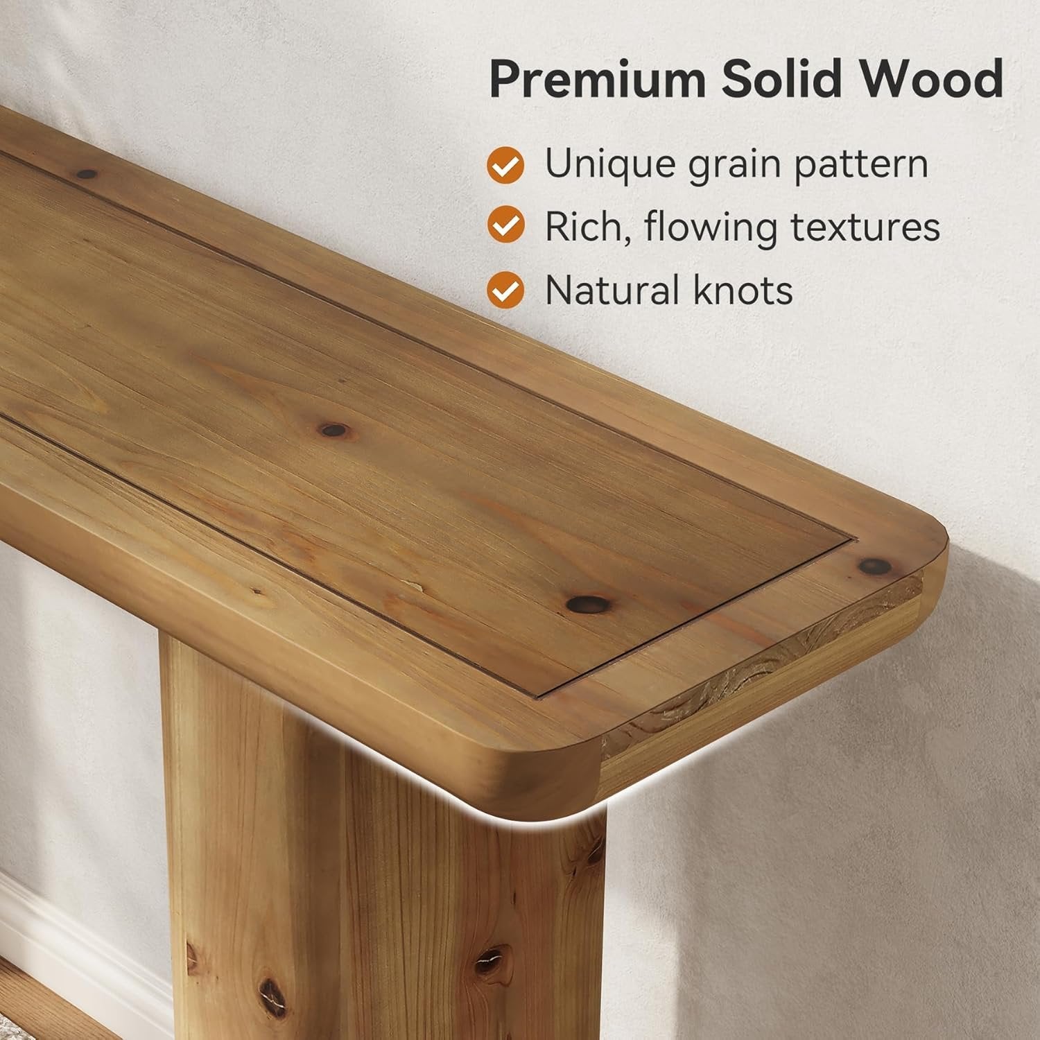 Solid Storage Console, 63-Inch Rustic Wood Table for Hallway & Foyer