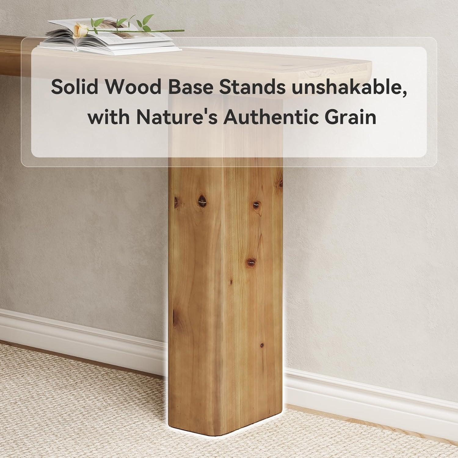 Solid Storage Console, 63-Inch Rustic Wood Table for Hallway & Foyer