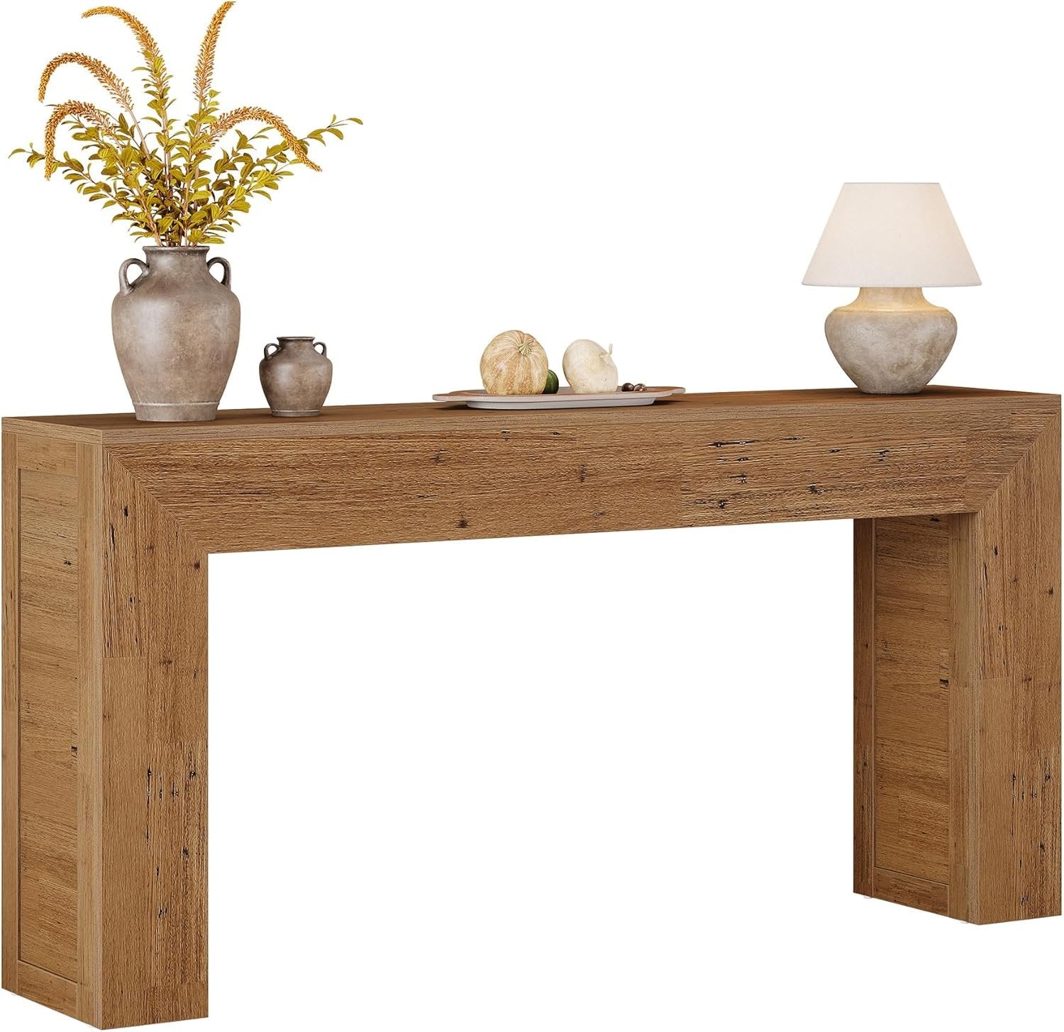 62-Inch Extra Long Farmhouse Console Table, Light Brown Narrow Sofa Table for Entryway & Living Room