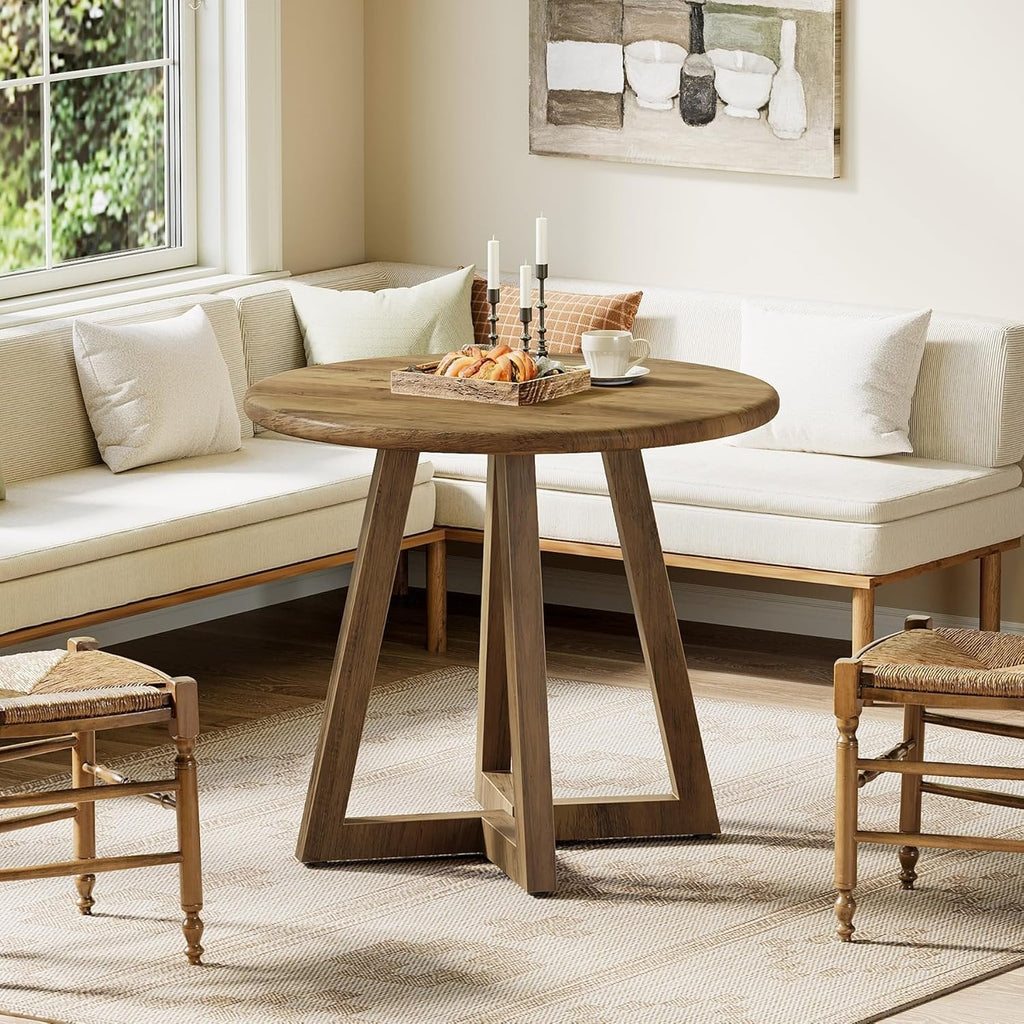 Compact Round Dining Table 31.5 Inch Kitchen Table Small Spaces Warm Finish