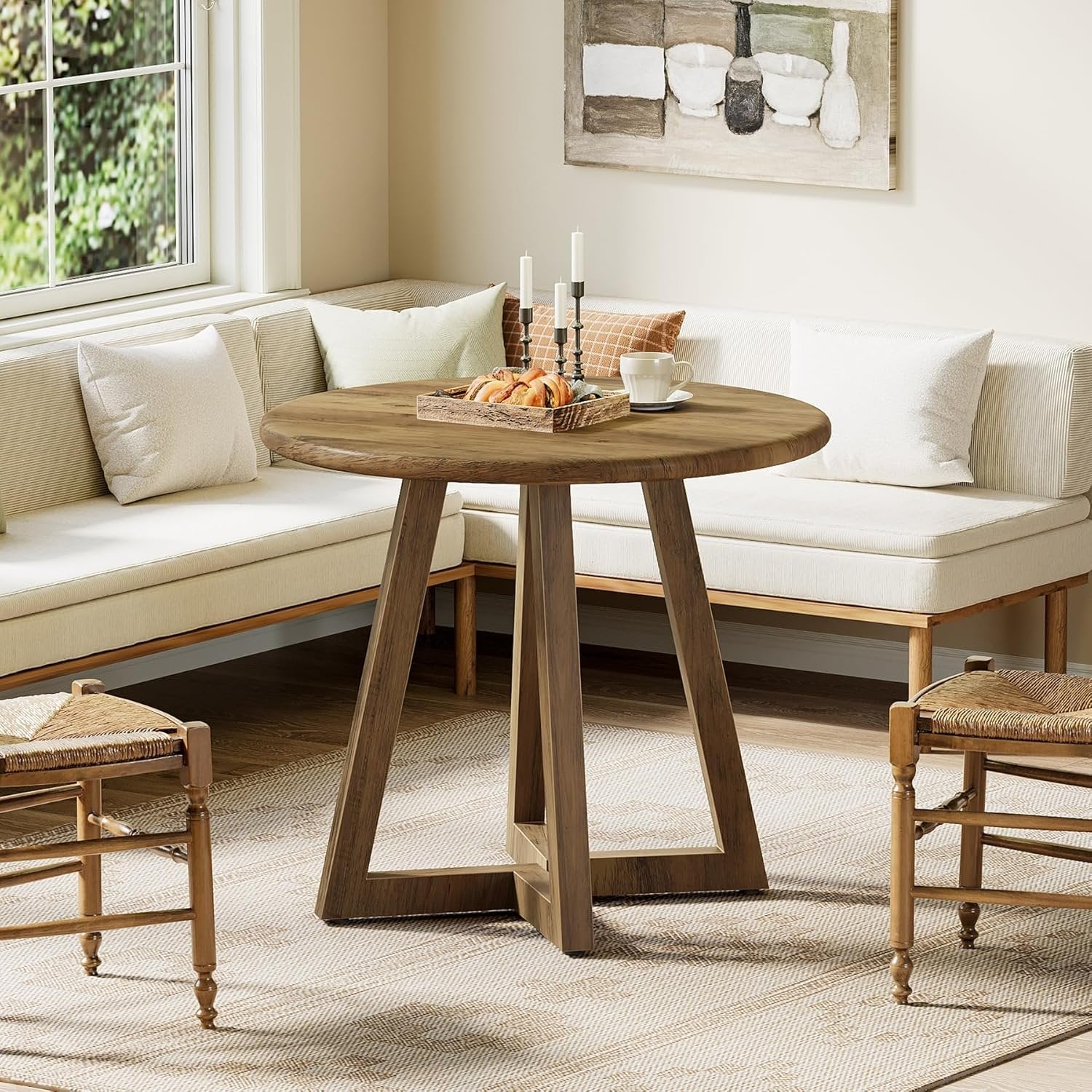 Tribesigns Compact Round Dining Table, 31.5-Inch Kitchen Table for Small Spaces in Warm Brown Finish