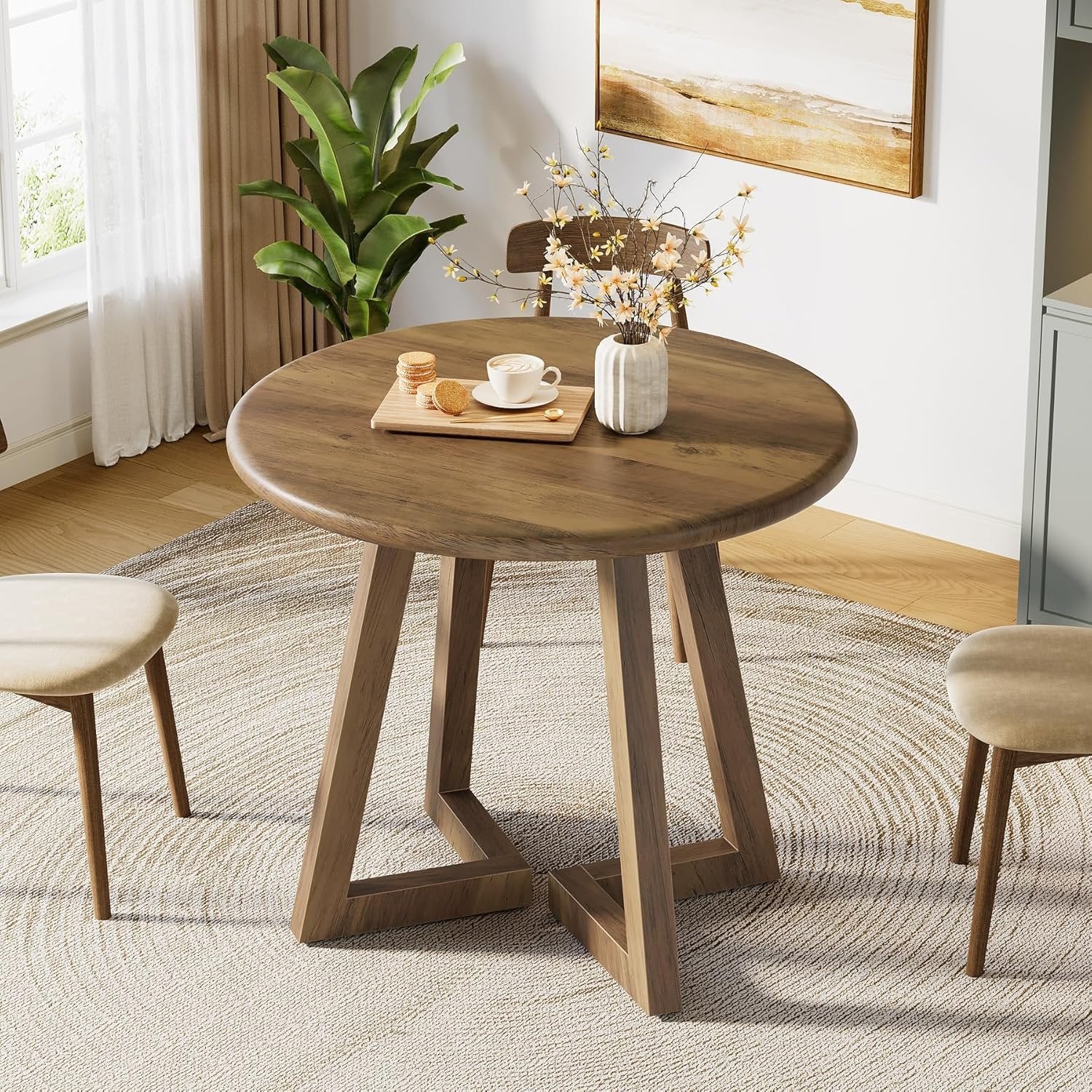 Tribesigns Compact Round Dining Table, 31.5-Inch Kitchen Table for Small Spaces in Warm Brown Finish