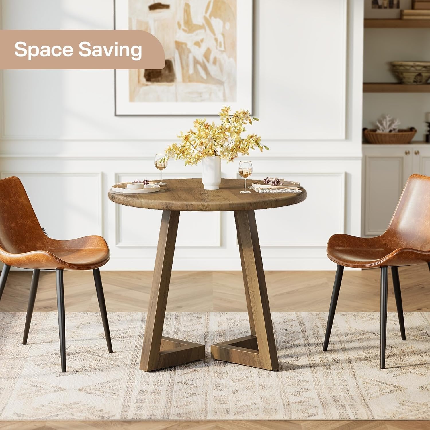 Tribesigns Compact Round Dining Table, 31.5-Inch Kitchen Table for Small Spaces in Warm Brown Finish