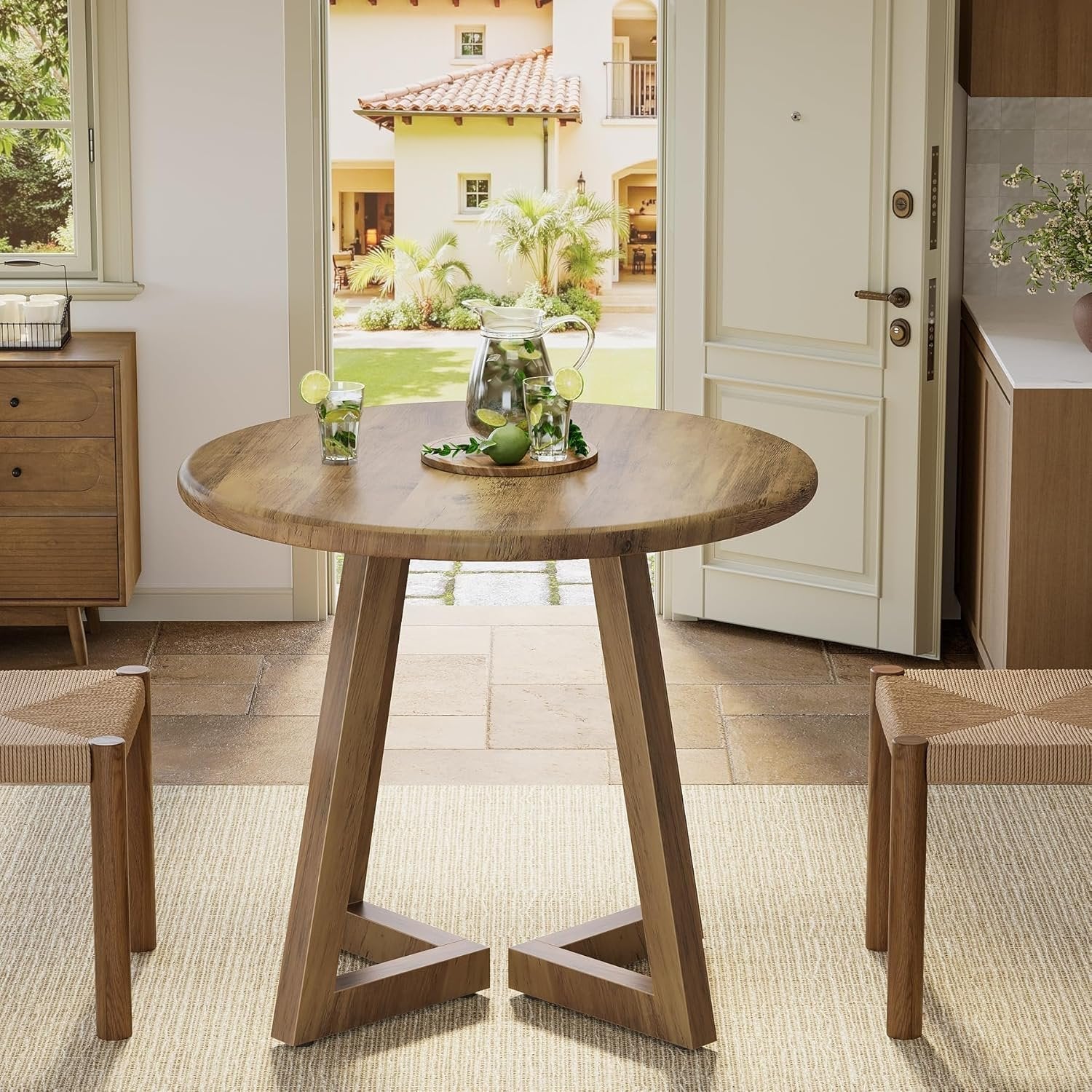 Tribesigns Compact Round Dining Table, 31.5-Inch Kitchen Table for Small Spaces in Warm Brown Finish