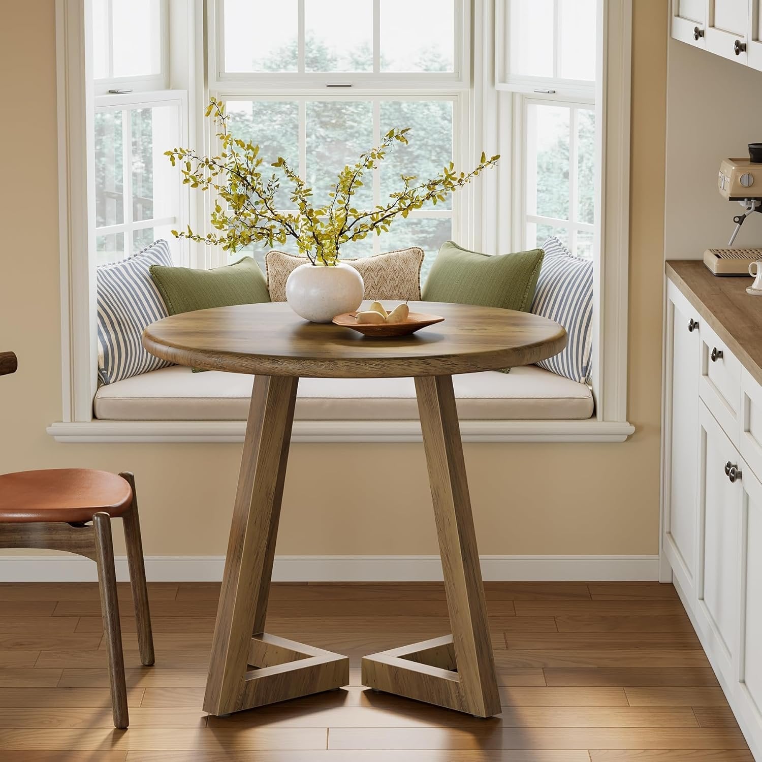 Tribesigns Compact Round Dining Table, 31.5-Inch Kitchen Table for Small Spaces in Warm Brown Finish