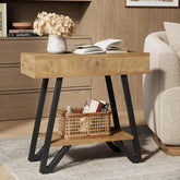 24" Natural Narrow End Table with Storage Shelf – Space-Saving Nightstand for Couch & Bedroom 3