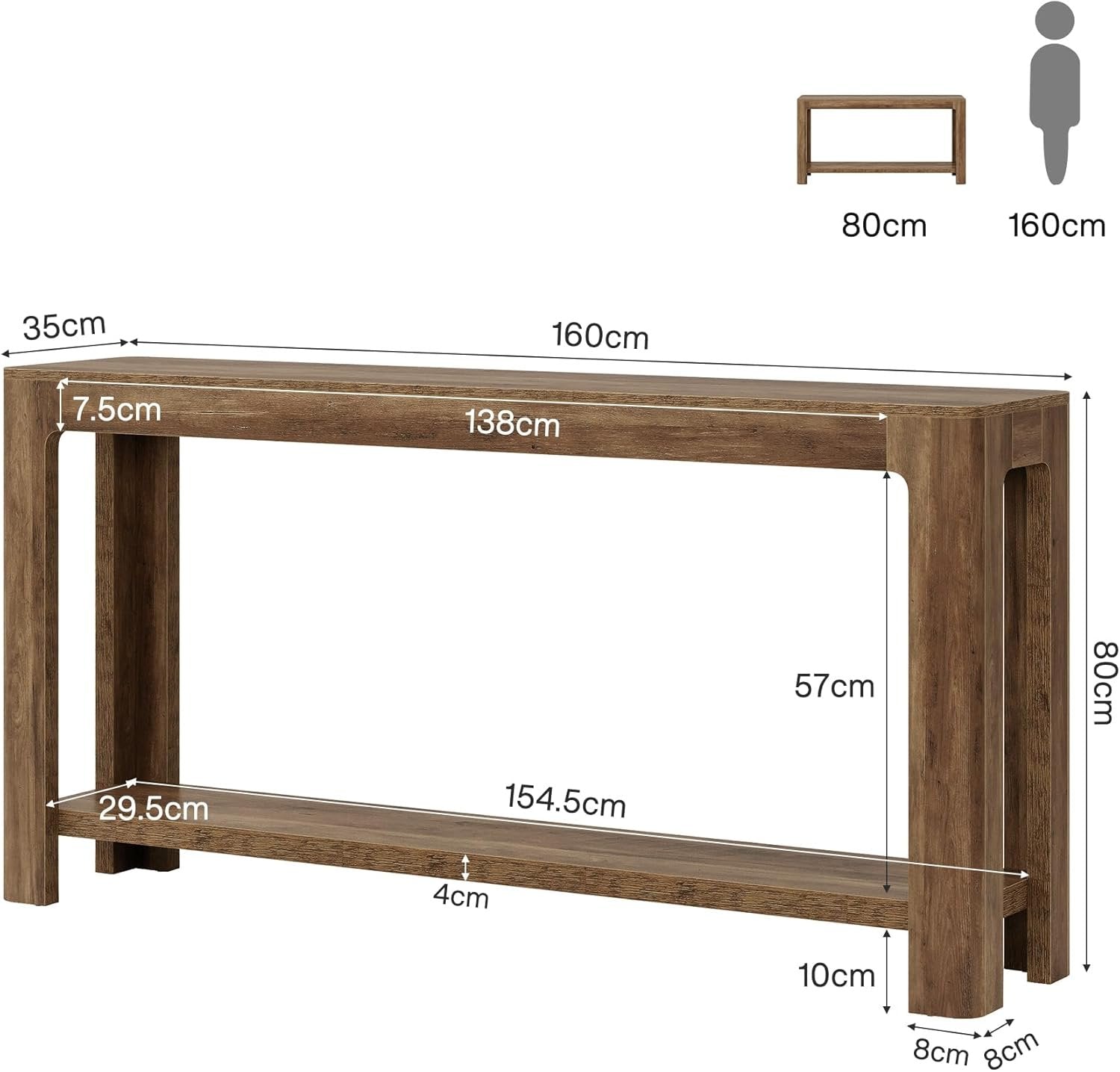 Rustic Haven 63" Two-Tier Farmhouse Console Table - Narrow Entryway Sofa Table for Hallway & Foyer
