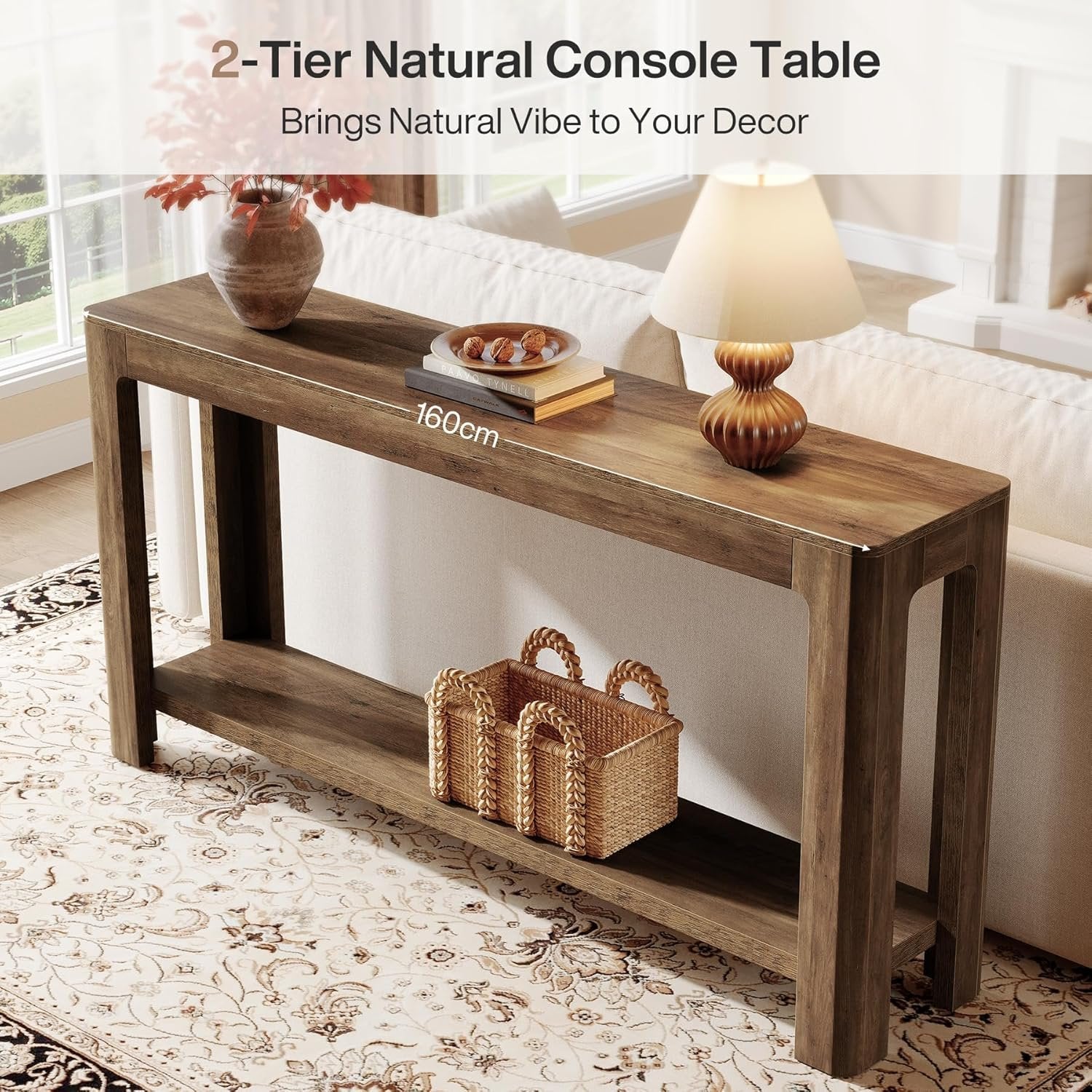 Rustic Haven 63" Two-Tier Farmhouse Console Table - Narrow Entryway Sofa Table for Hallway & Foyer