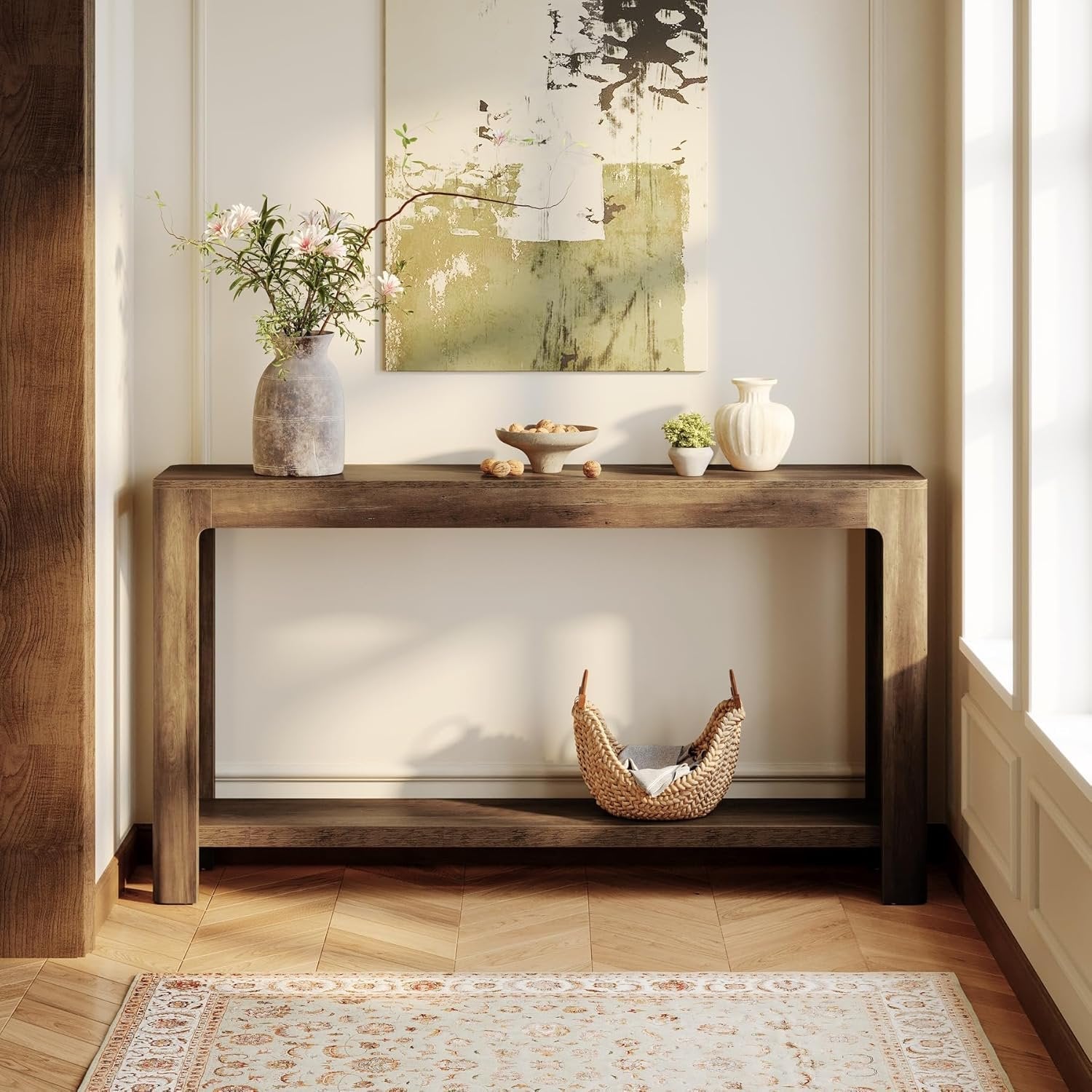Rustic Haven 63" Two-Tier Farmhouse Console Table - Narrow Entryway Sofa Table for Hallway & Foyer