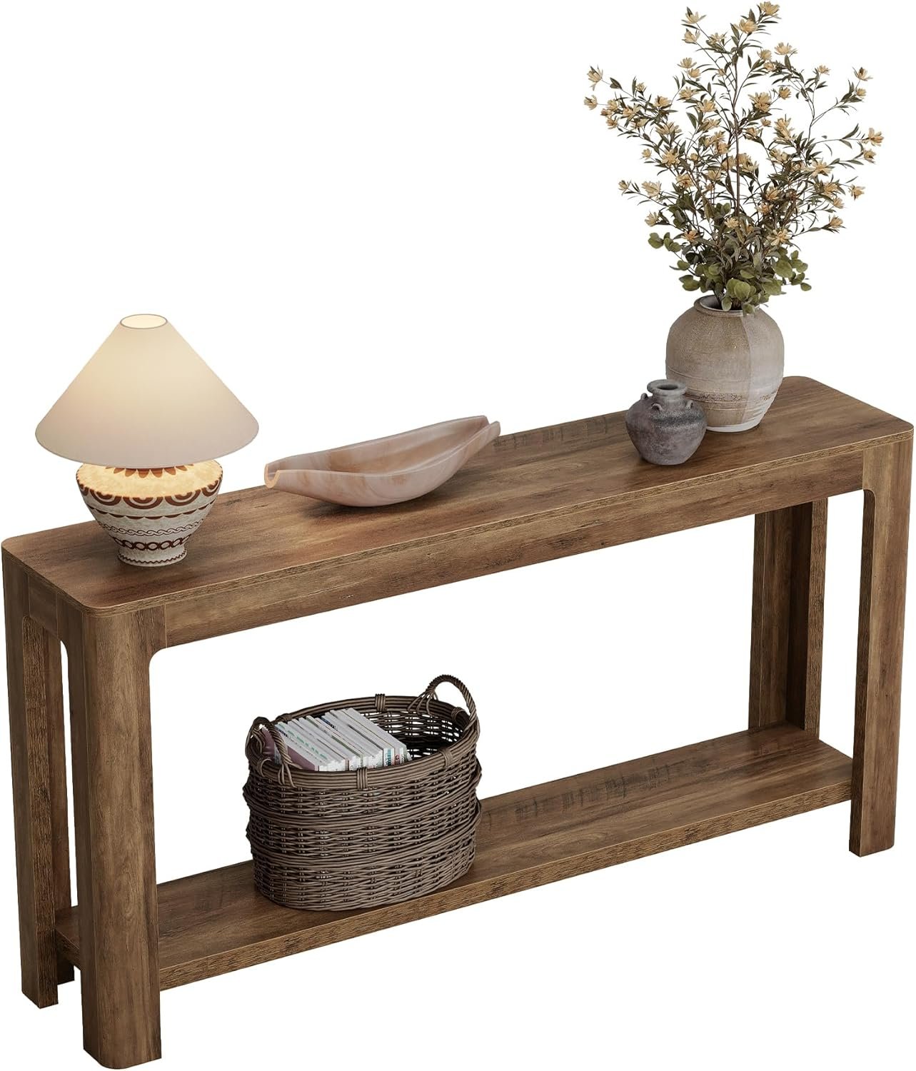 Rustic Haven 63" Two-Tier Farmhouse Console Table - Narrow Entryway Sofa Table for Hallway & Foyer