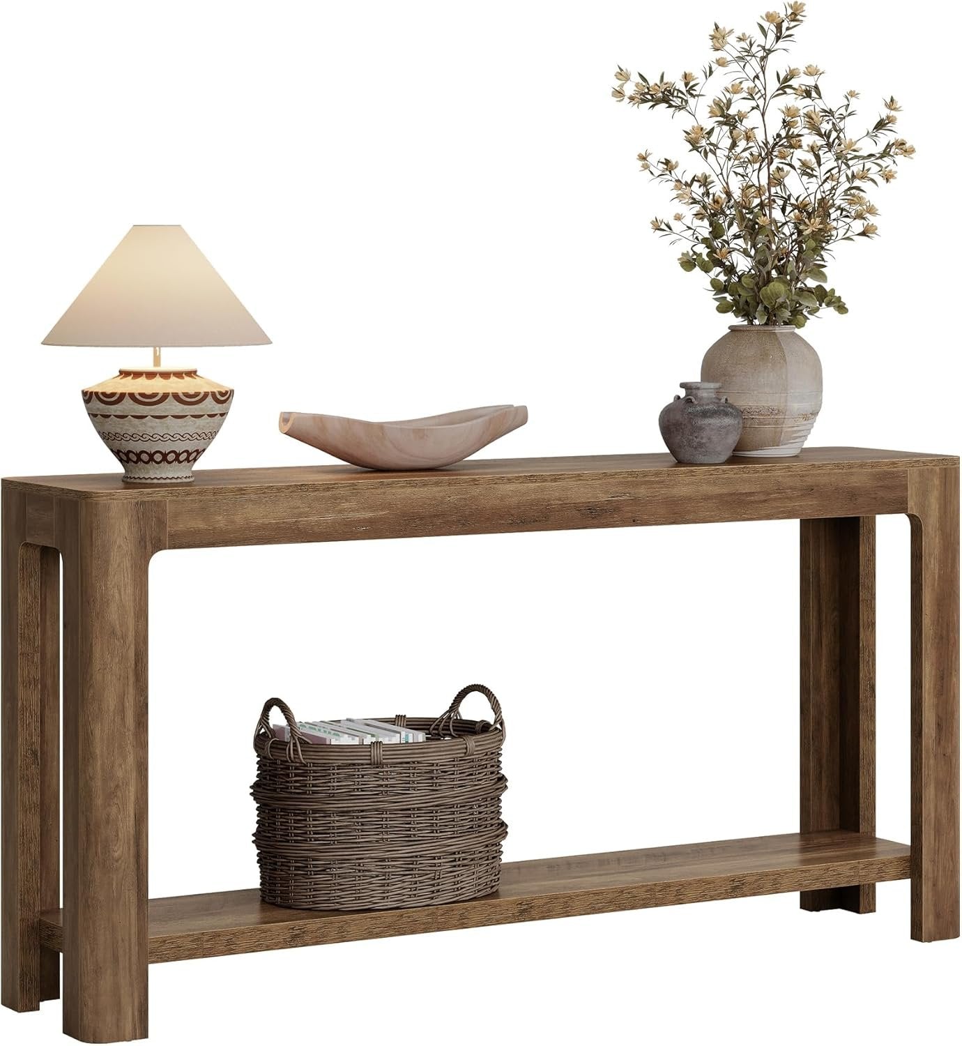 Rustic Haven 63" Two-Tier Farmhouse Console Table - Narrow Entryway Sofa Table for Hallway & Foyer