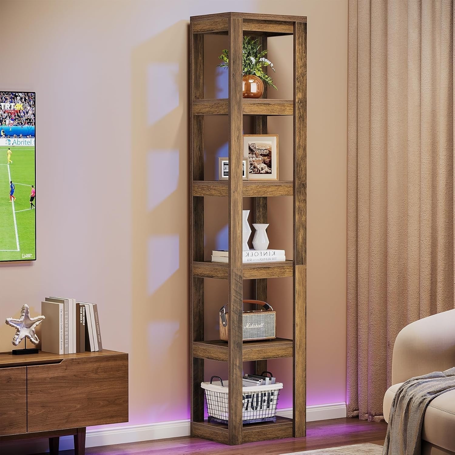 70.86-Inch Tall 6-Tier Bookcase, Freestanding Narrow Storage Shelf for Home Office