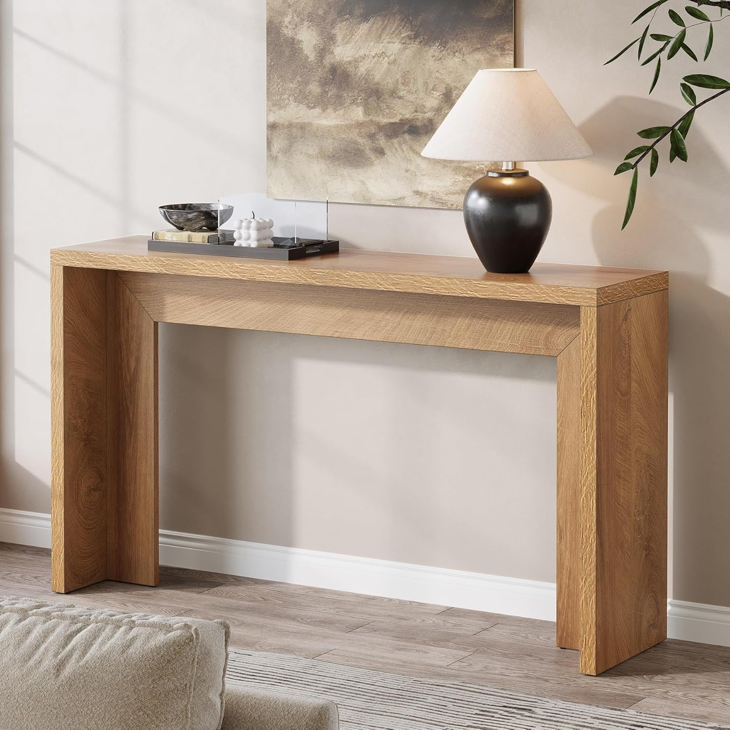 55-Inch Farmhouse Console Table, Narrow Wooden Sofa Table with Storage