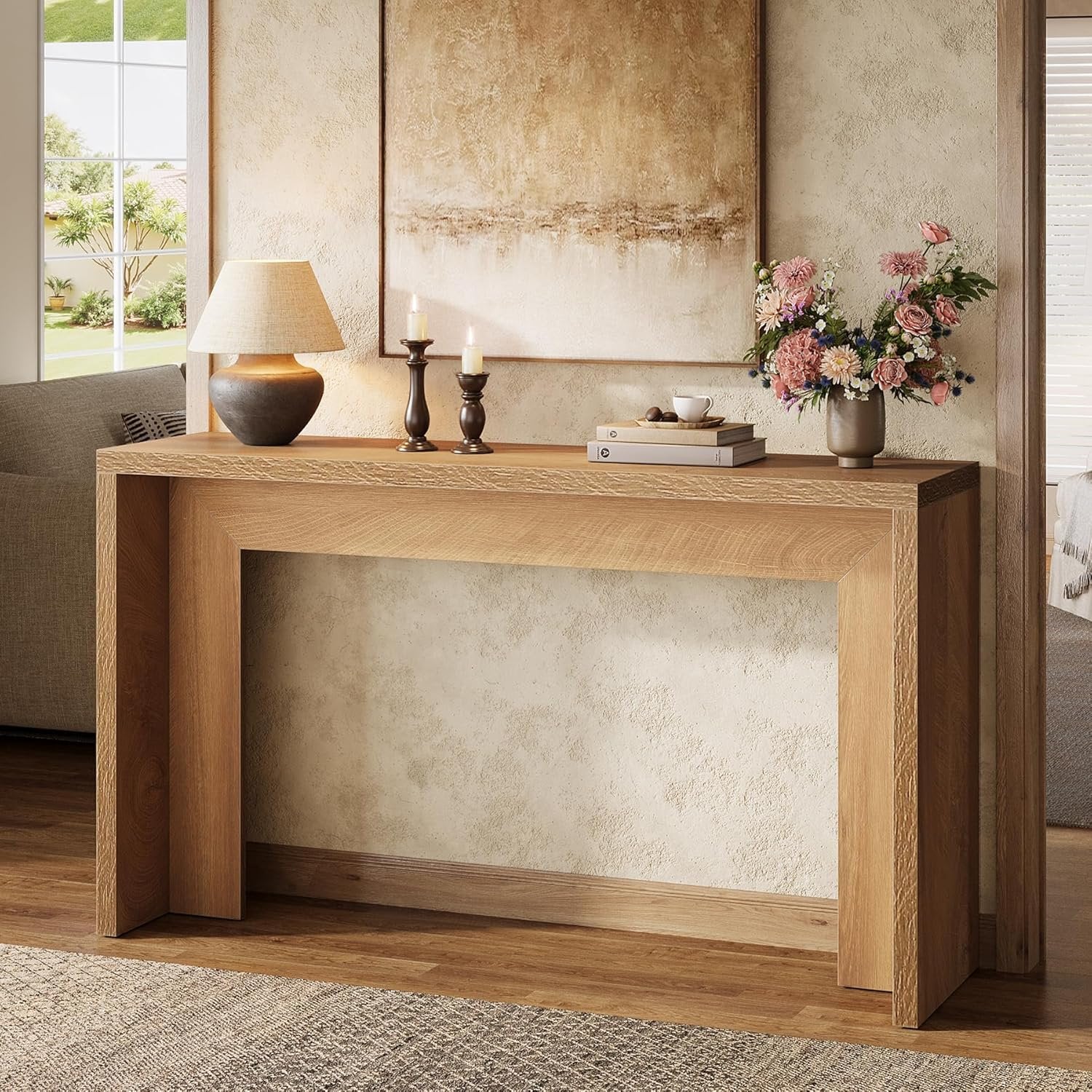 55-Inch Farmhouse Console Table, Narrow Wooden Sofa Table with Storage