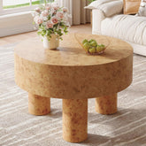 31.5" Modern Round Coffee Table with Burl Texture for Small Space 3