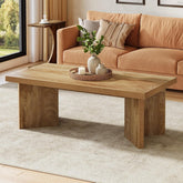 47" Farmhouse Rectangle Coffee Table, Light Brown Center Table with Thick Sturdy Base 3