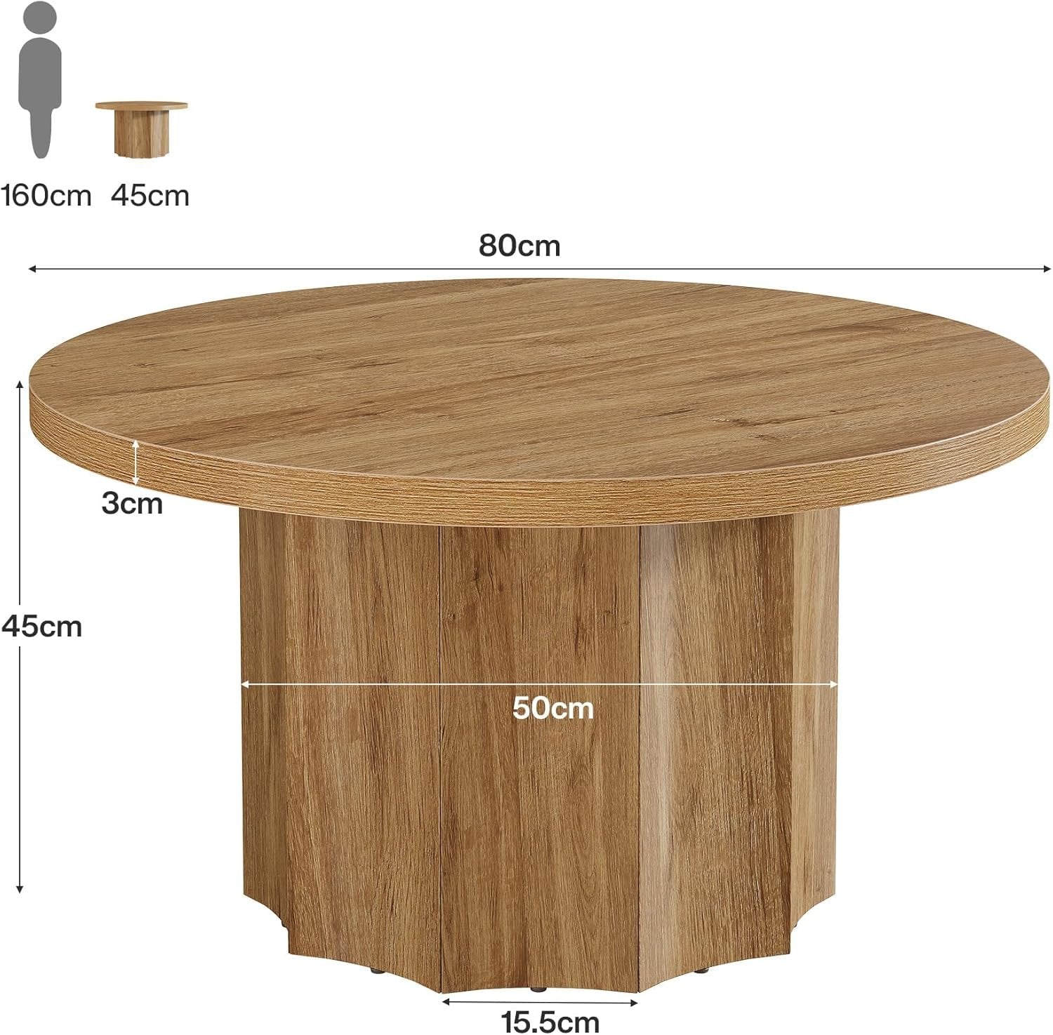 31.5" Mid-Century Round Coffee Table, Farmhouse Accent Table with Fluted Base for Small Spaces