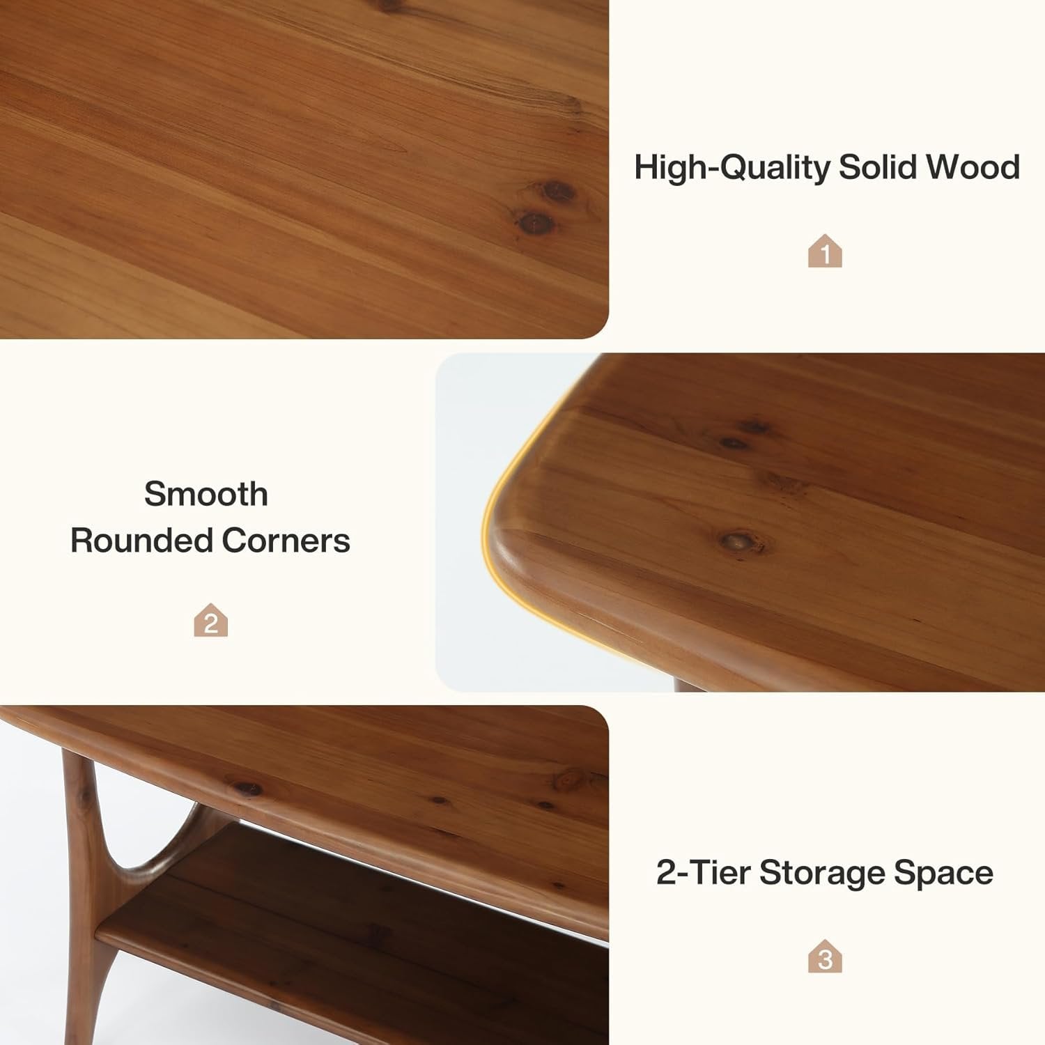 47.24" Mid-Century Modern Solid Wood Coffee Table, Two-Tier Rectangle Center Table