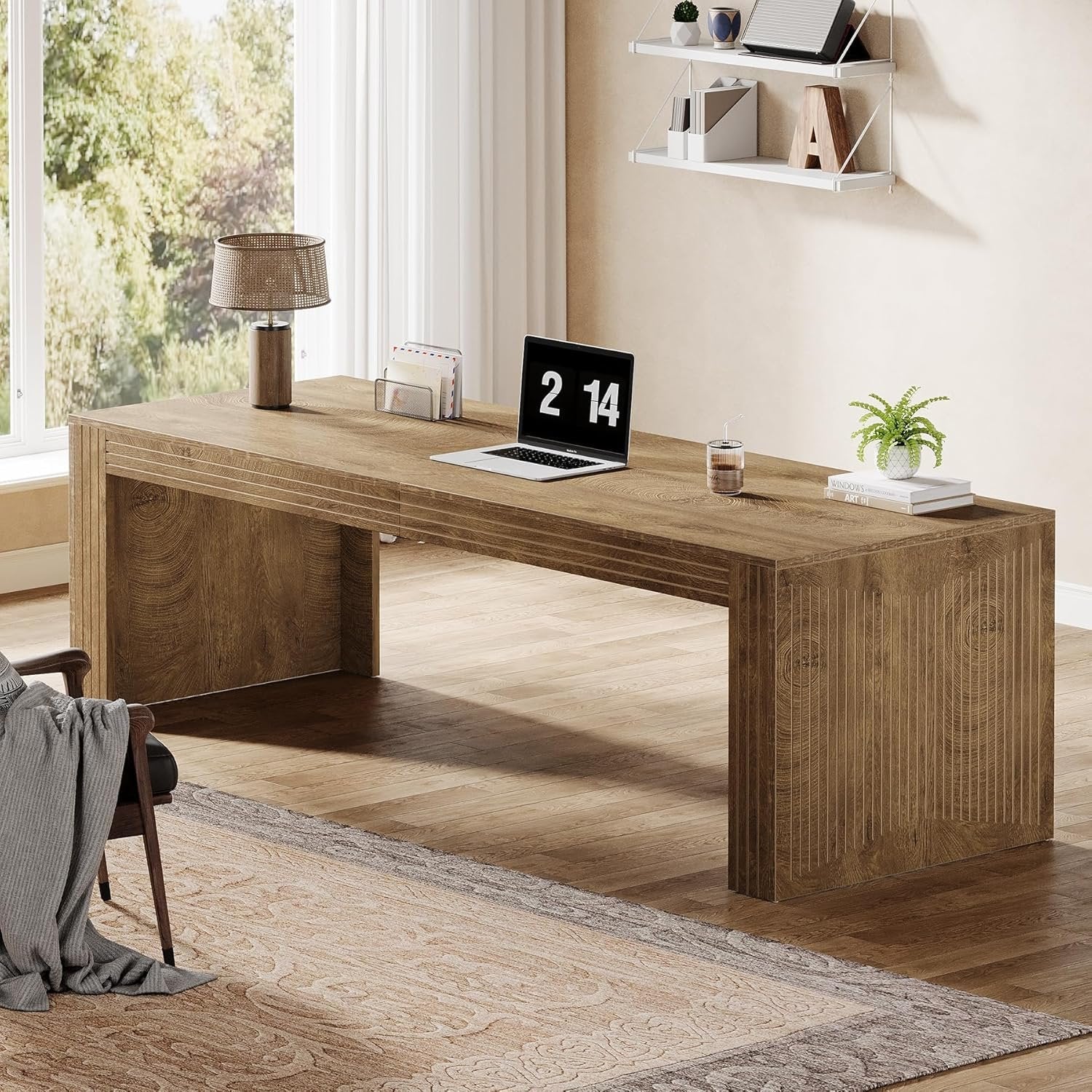 78" Extra Long Desk, Two Person Home Office Desk in Natural