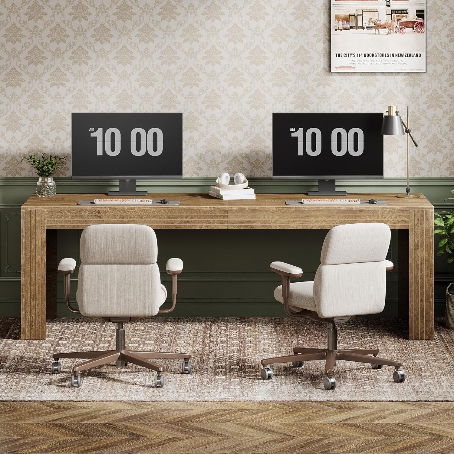 78" Extra Long Desk, Two Person Home Office Desk in Natural