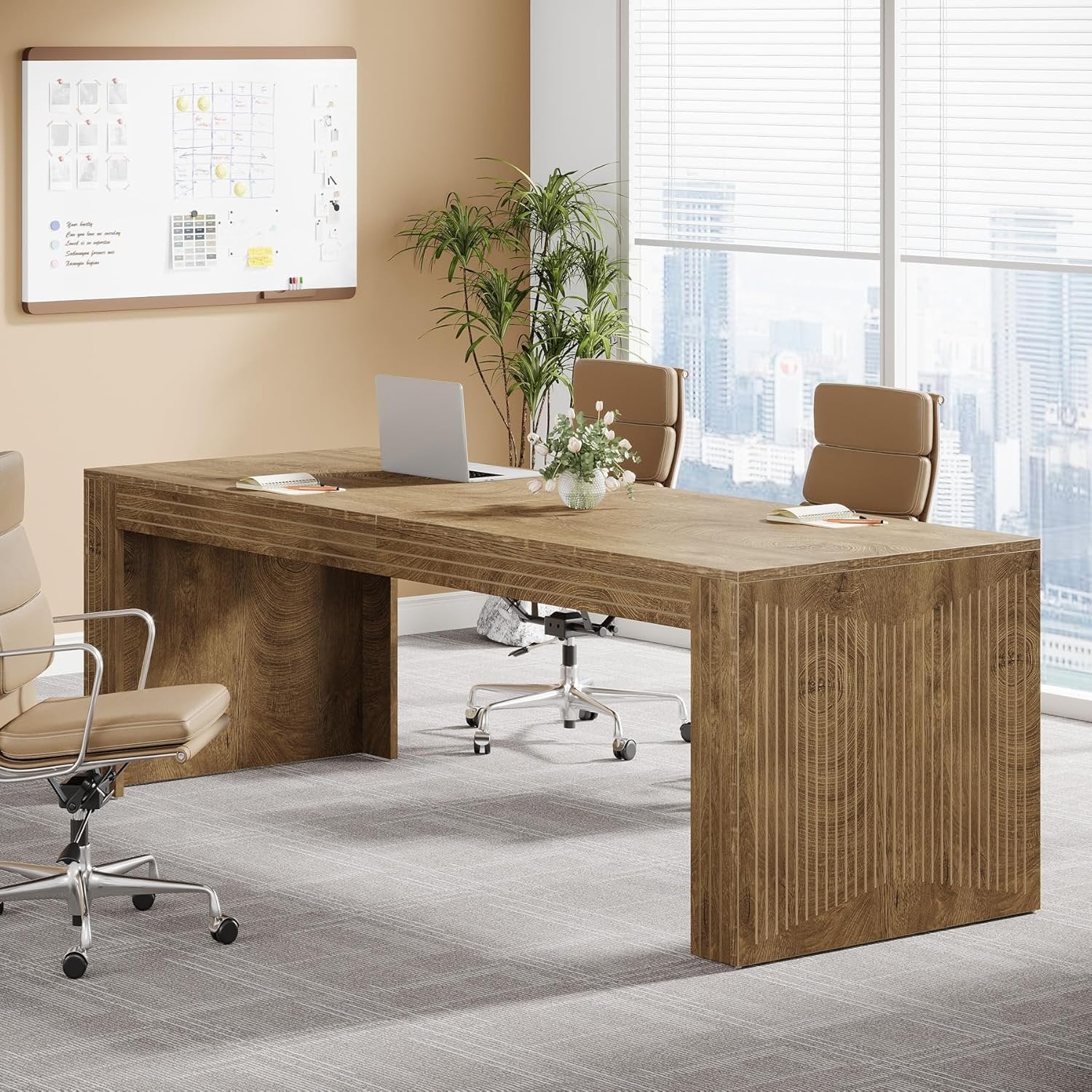 78" Extra Long Desk, Two Person Home Office Desk in Natural