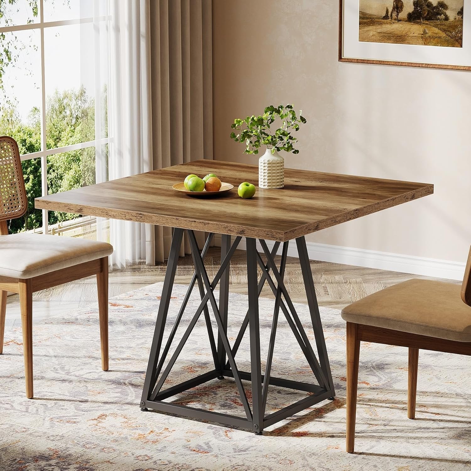 35.43" Square Table for Small Spaces, Industrial Kitchen & Dining Table with Stylish Black Frame