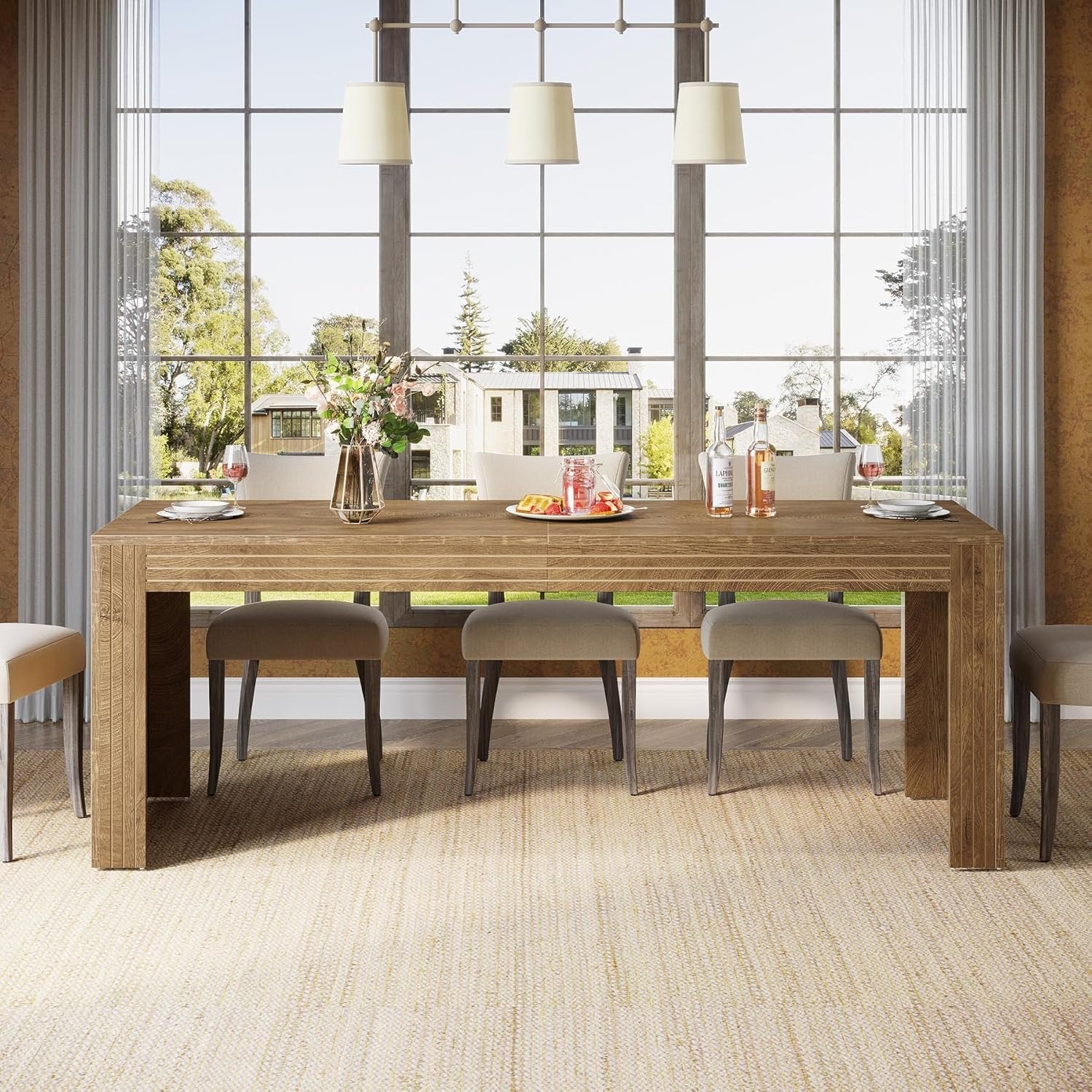 78.7" Large Dining Table for 8 Seater, Modern Rectangular Wooden Table