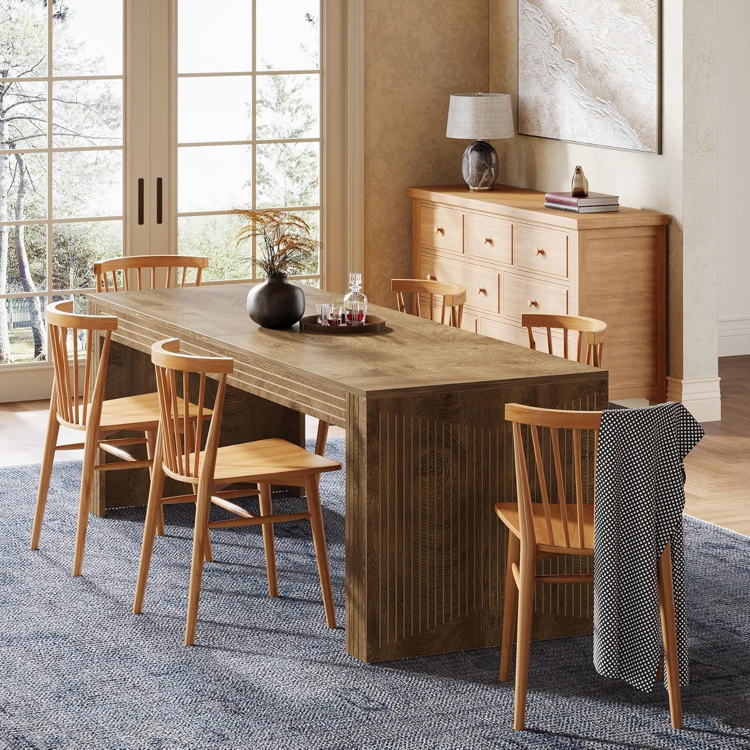 78.7" Large Dining Table for 8 Seater, Modern Rectangular Wooden Table