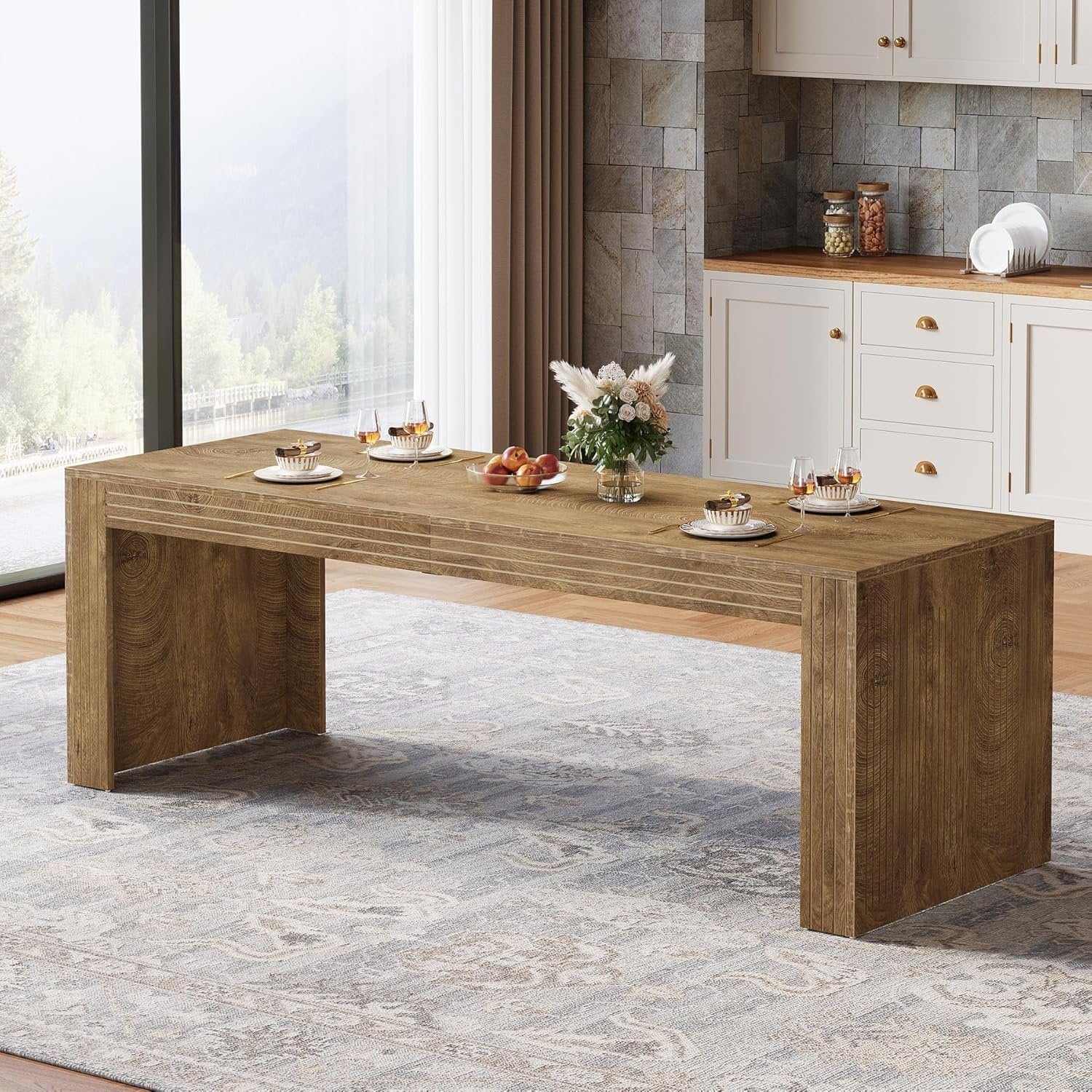 78.7" Large Dining Table for 8 Seater, Modern Rectangular Wooden Table