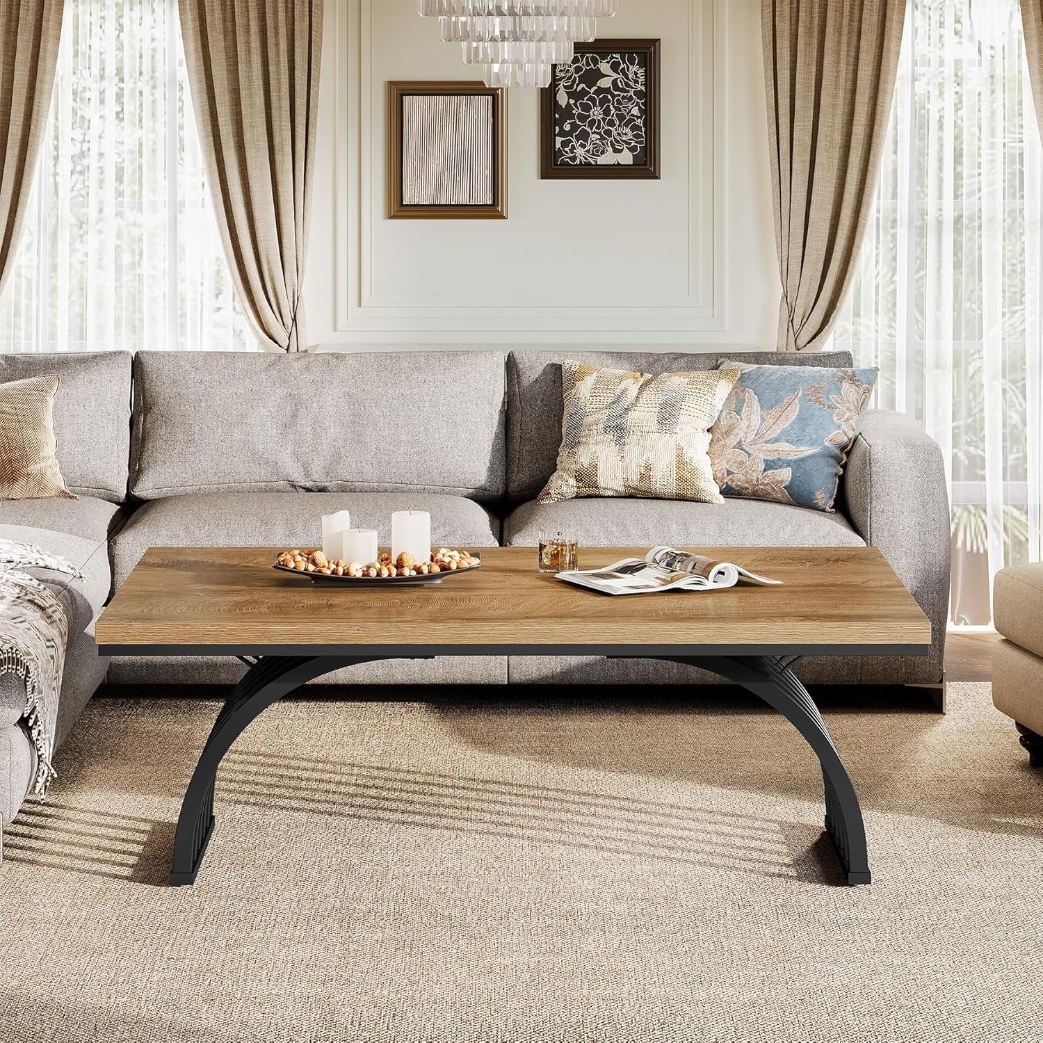 47-Inch Wood Coffee Table, Rustic Rectangular Center Table