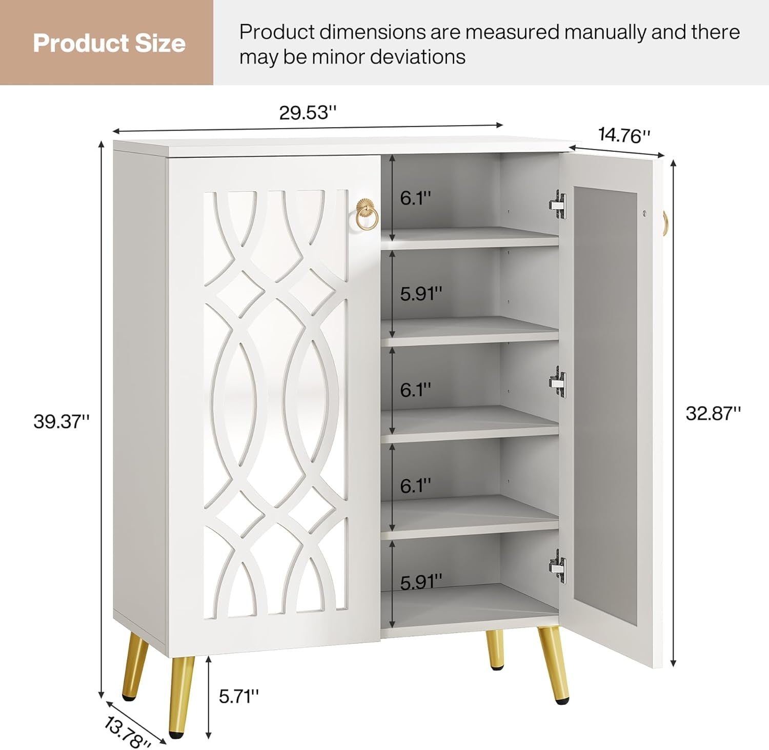 5-Tier Mirrored Shoe Cabinet, White Modern Shoe Organizer with Doors for Entrance or Bedroom