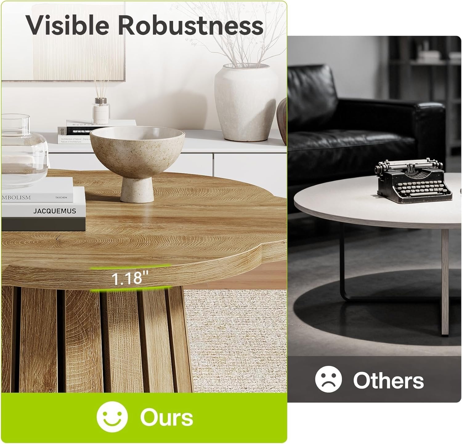 33.5 Inch Circle Center Table for Small Space Living Room and Apartment