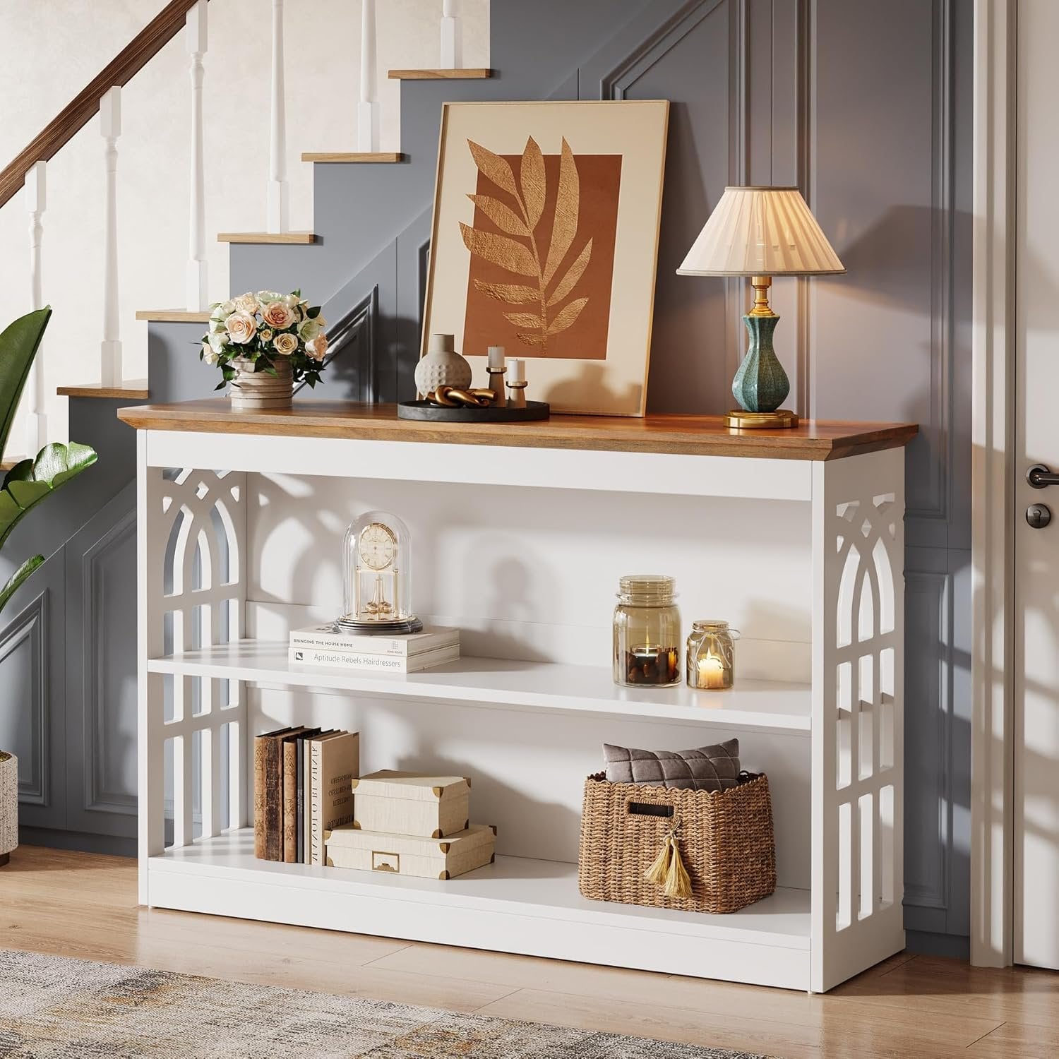 Sleek 3-Tier Console Table, 41.34-Inch Narrow Entryway Storage for Living Room