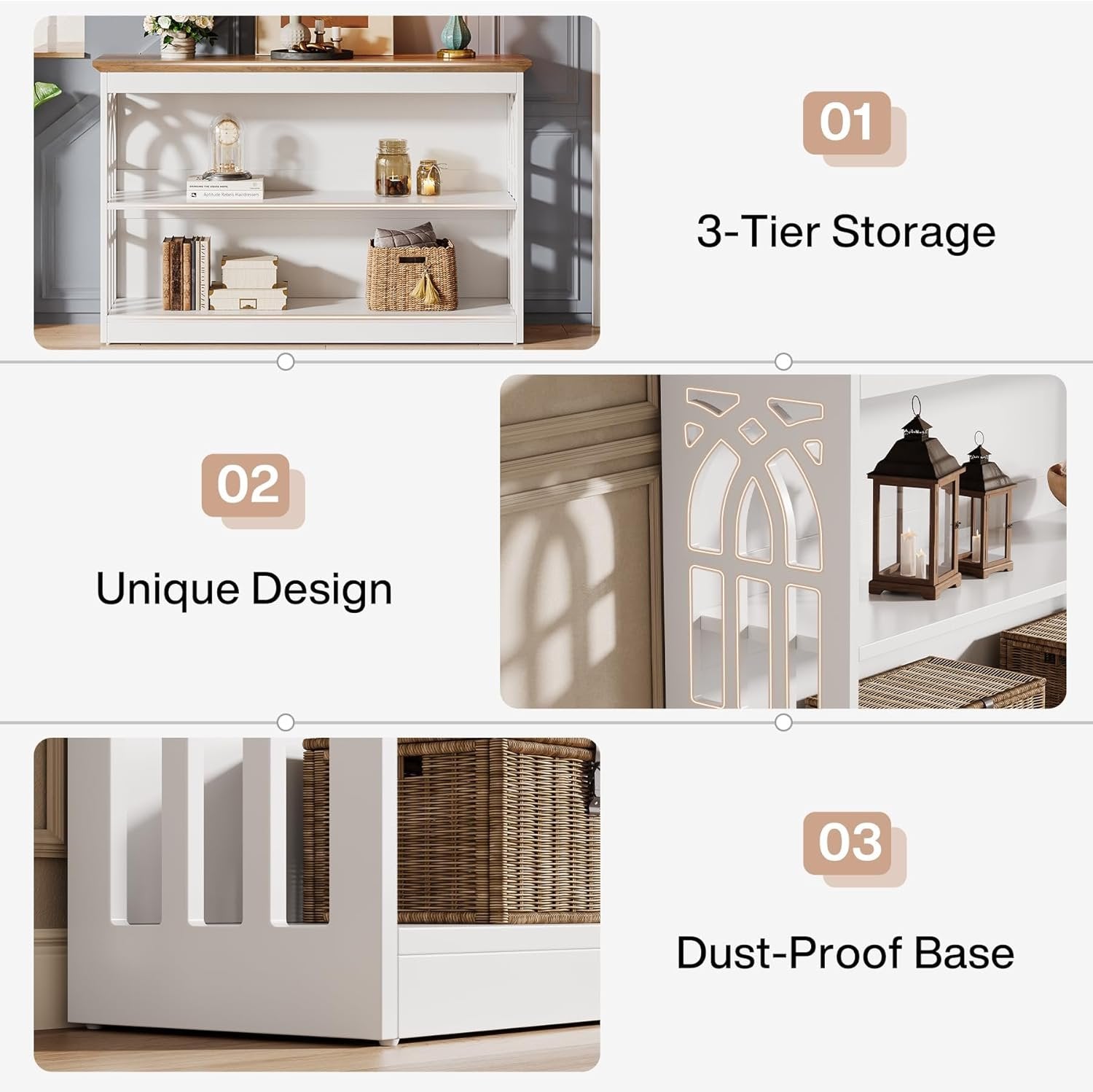 Sleek 3-Tier Console Table, 41.34-Inch Narrow Entryway Storage for Living Room