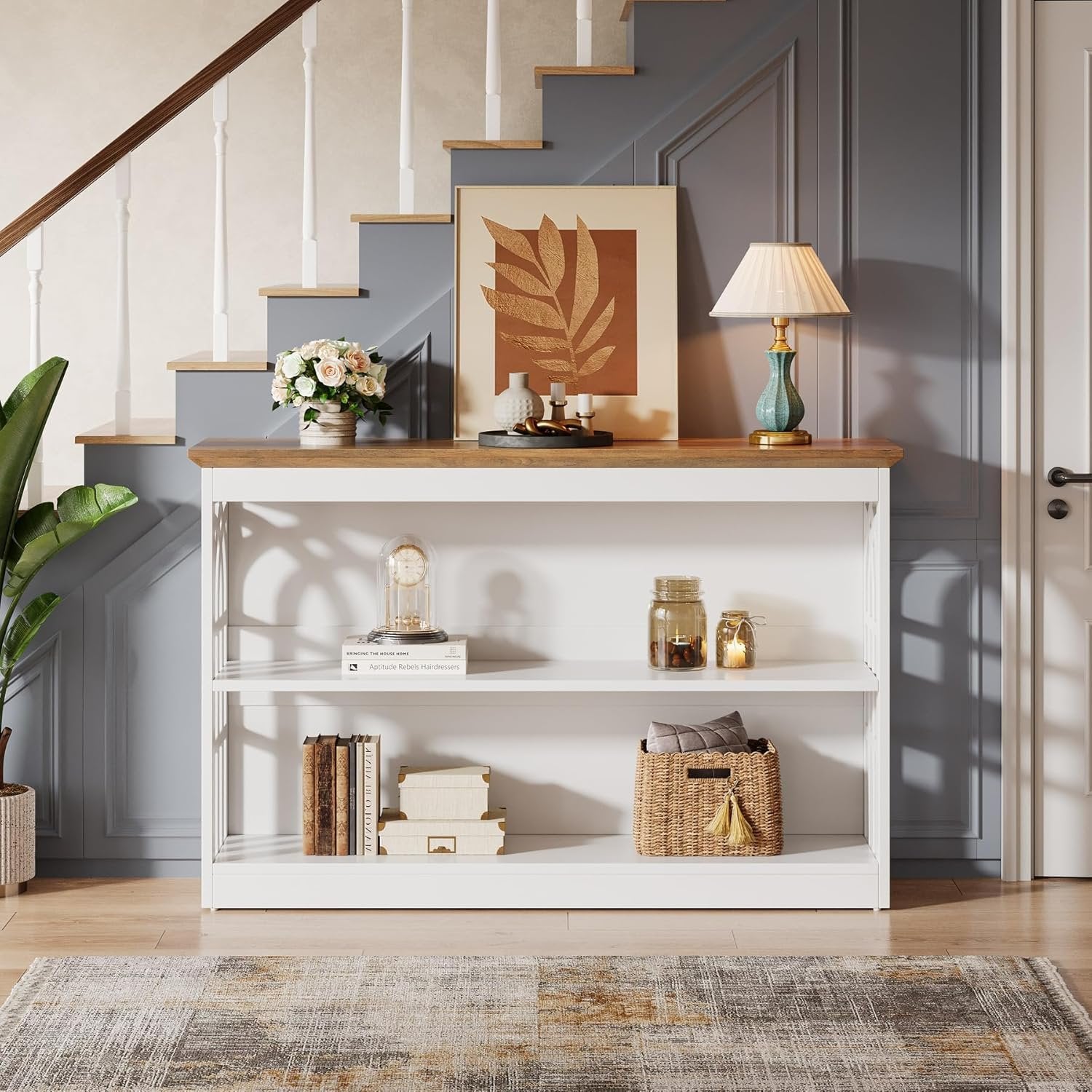 Sleek 3-Tier Console Table, 41.34-Inch Narrow Entryway Storage for Living Room