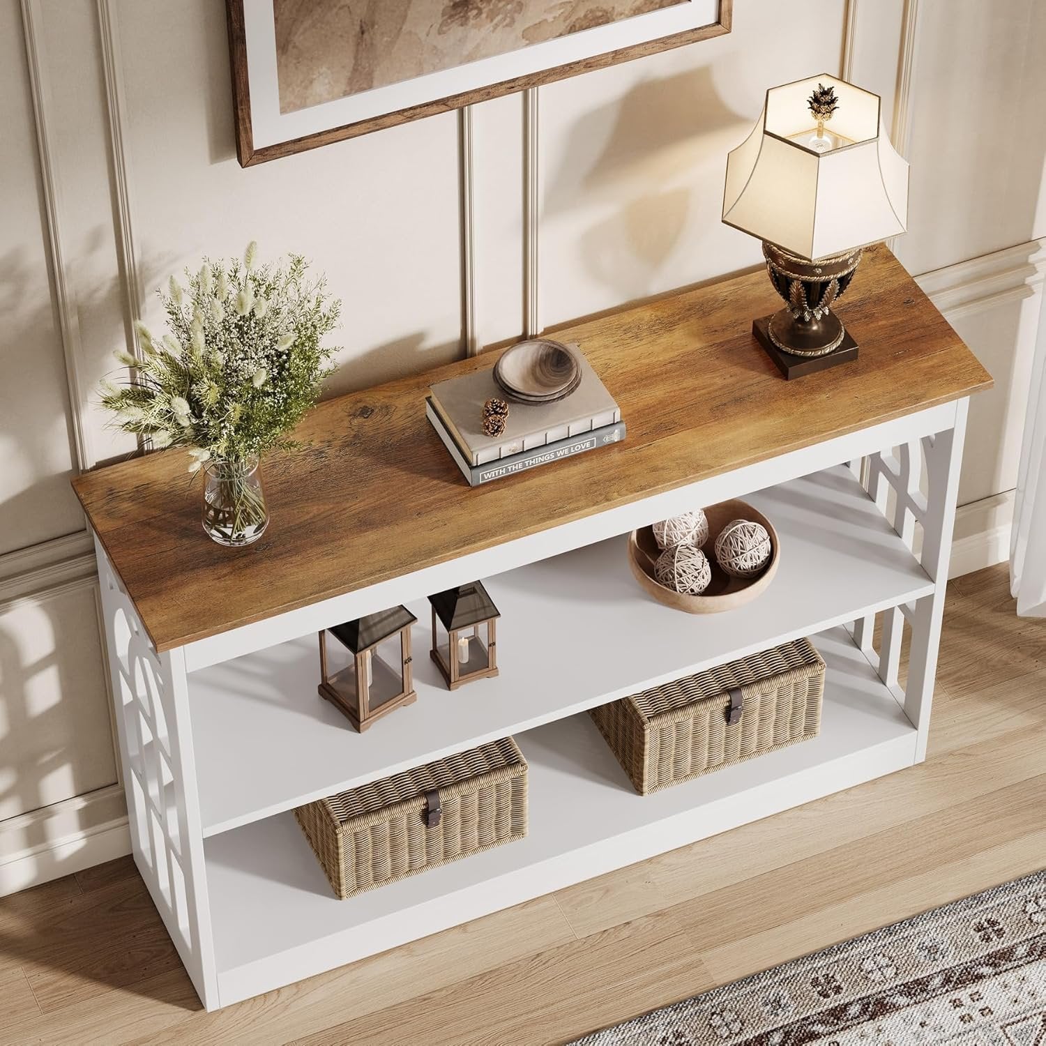 Sleek 3-Tier Console Table, 41.34-Inch Narrow Entryway Storage for Living Room