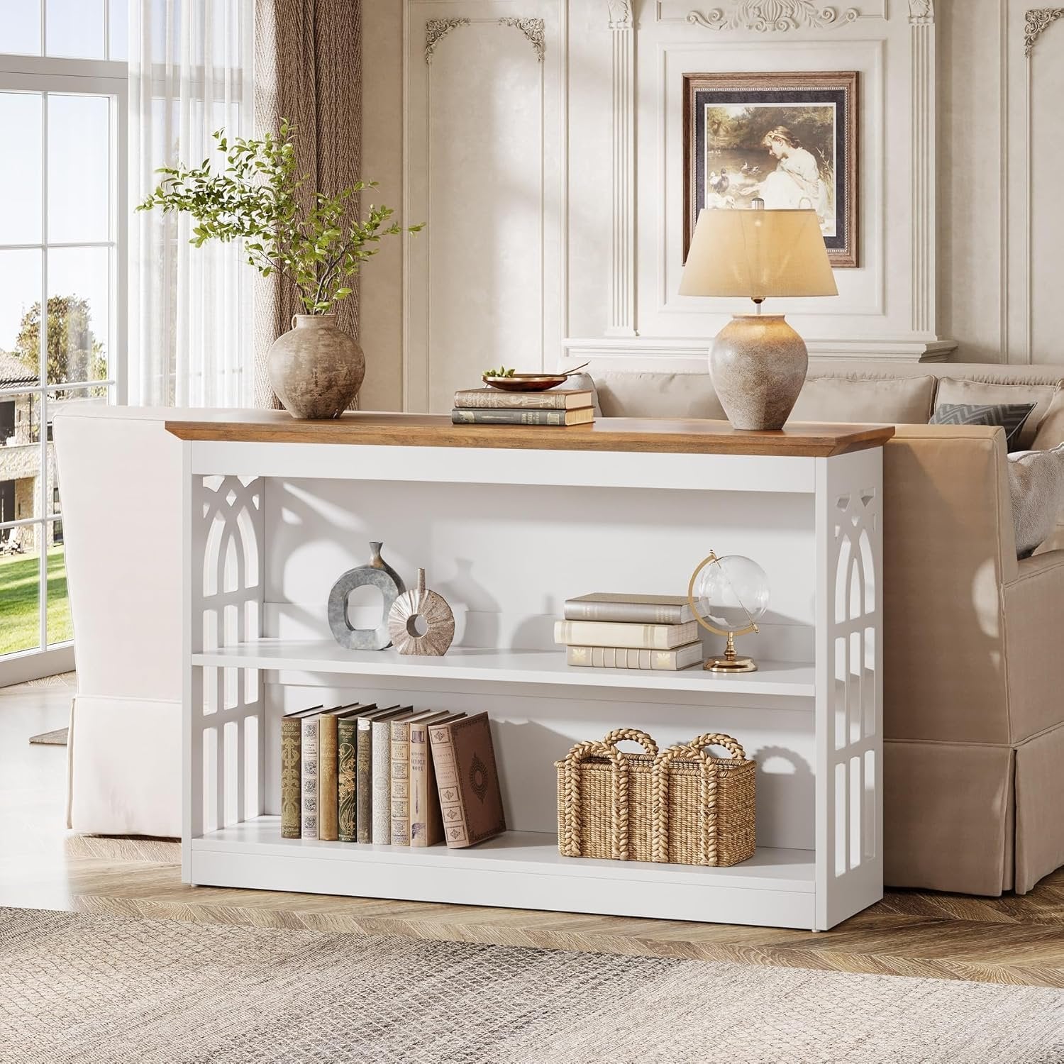 Sleek 3-Tier Console Table, 41.34-Inch Narrow Entryway Storage for Living Room