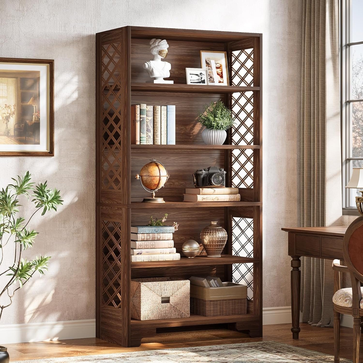 70.8" 6-Tier Modern Bookcase with Floating Shelf Design