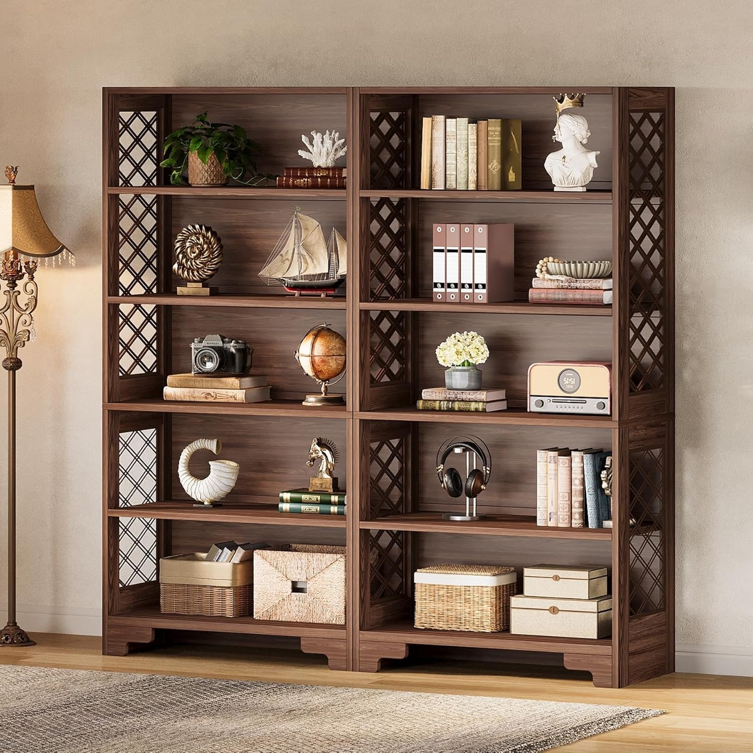 70.8" 6-Tier Modern Bookcase with Floating Shelf Design