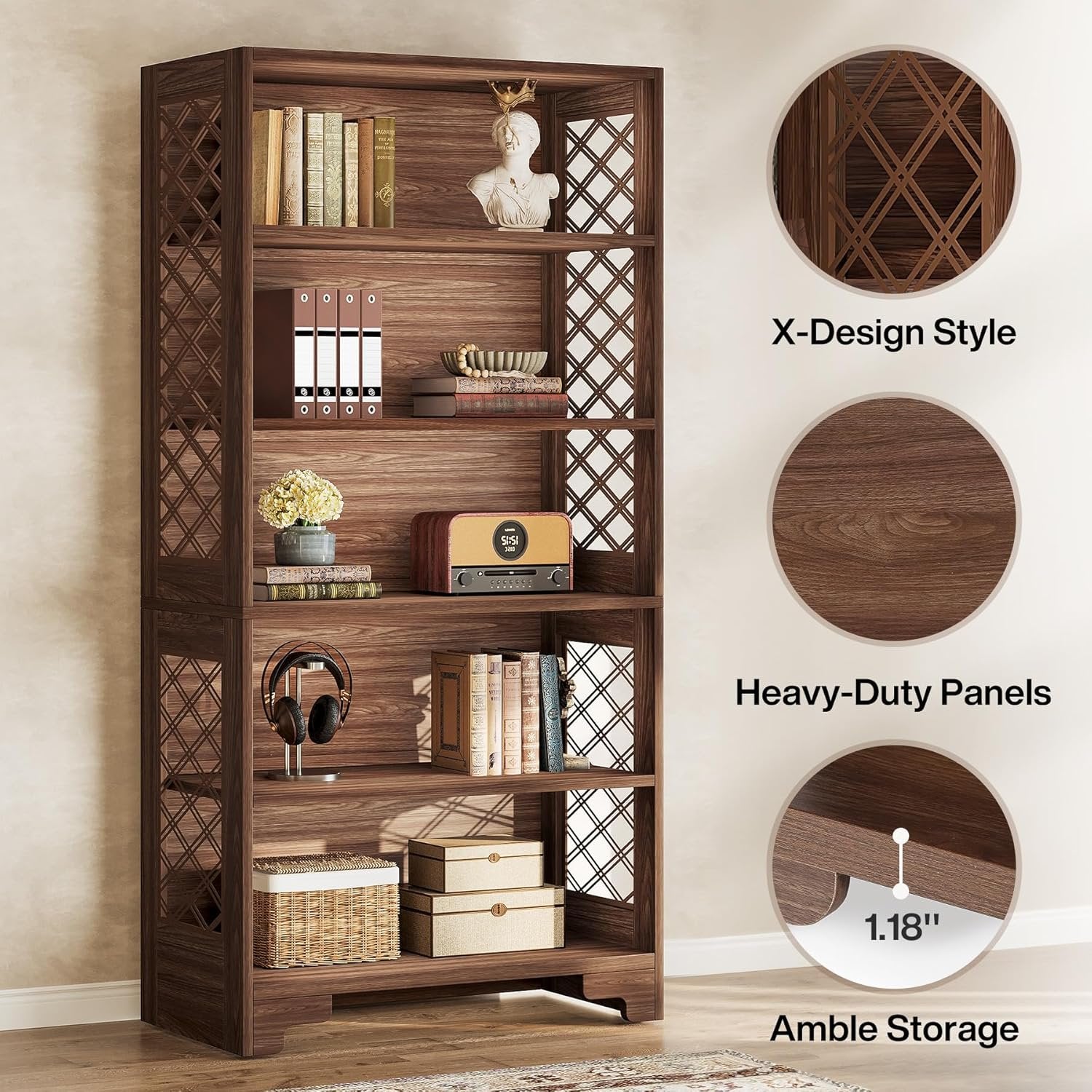 70.8" 6-Tier Modern Bookcase with Floating Shelf Design