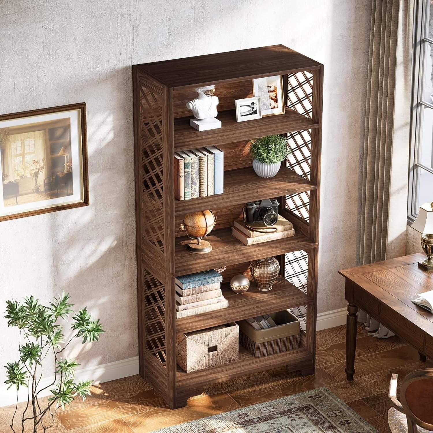 70.8" 6-Tier Modern Bookcase with Floating Shelf Design