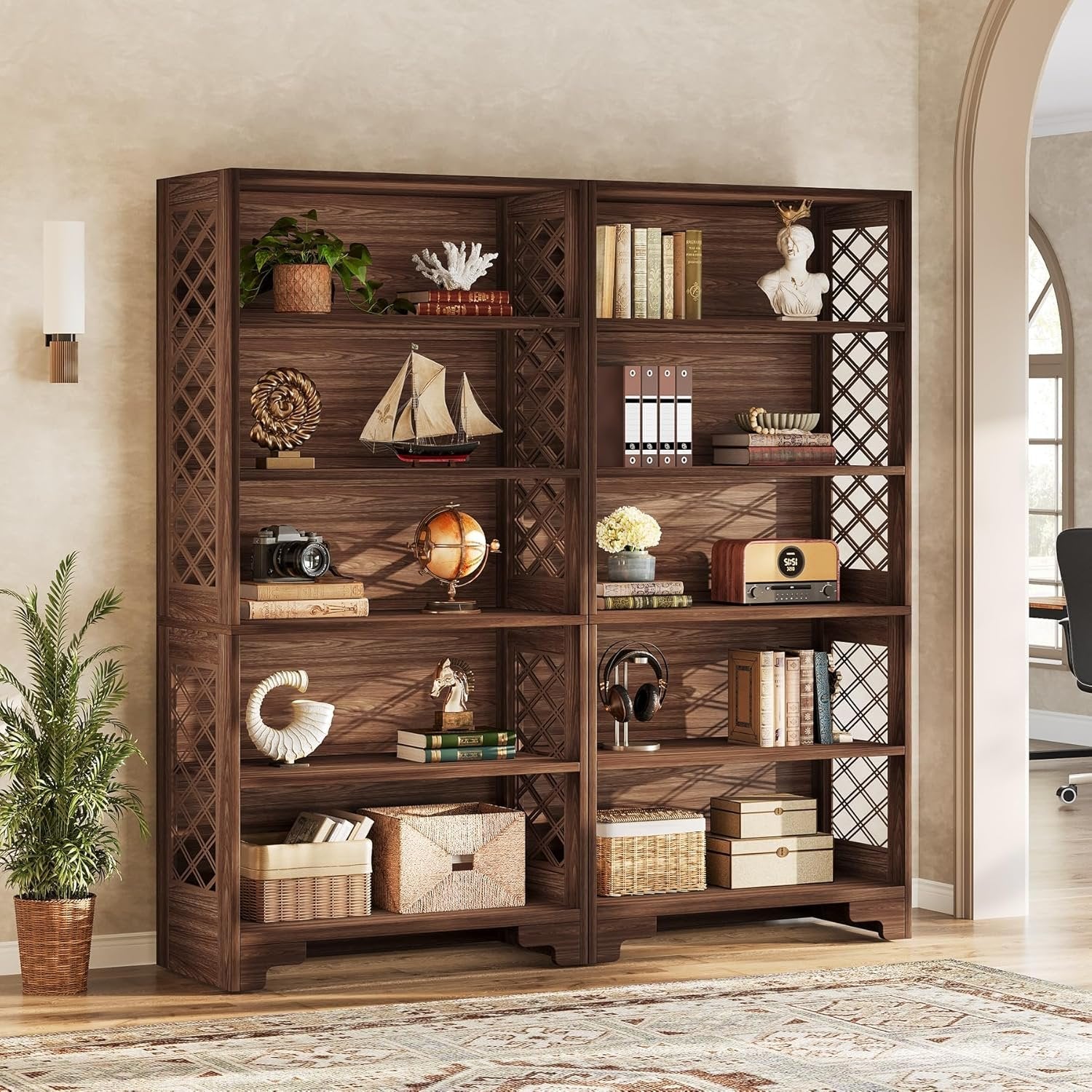 70.8" 6-Tier Modern Bookcase with Floating Shelf Design