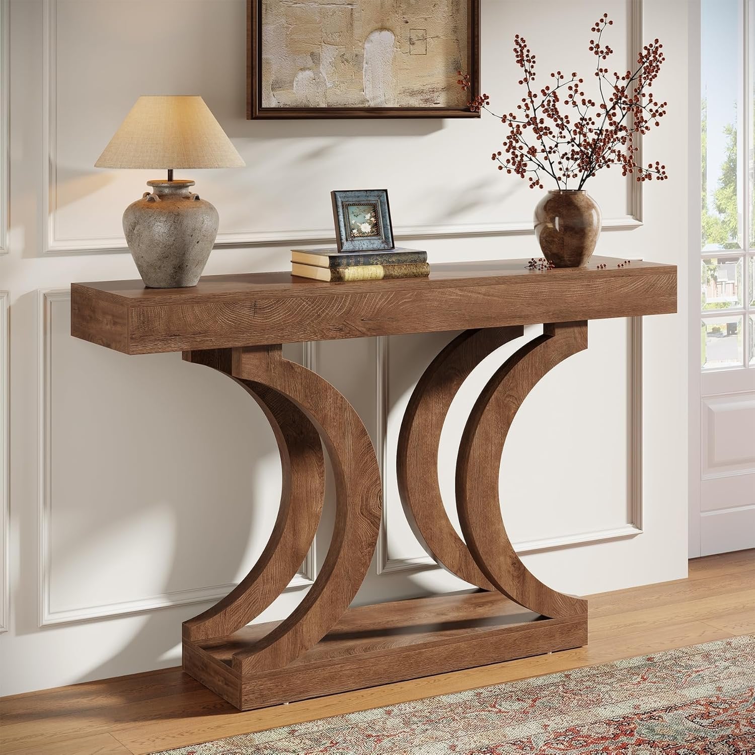 43.31-Inch Farmhouse Console Table, Narrow Sofa Table with Curved Legs for Living Room