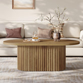 47.2" Oval Coffee Table, Farmhouse Wooden Center Table with Fluted Design for Living Room 3