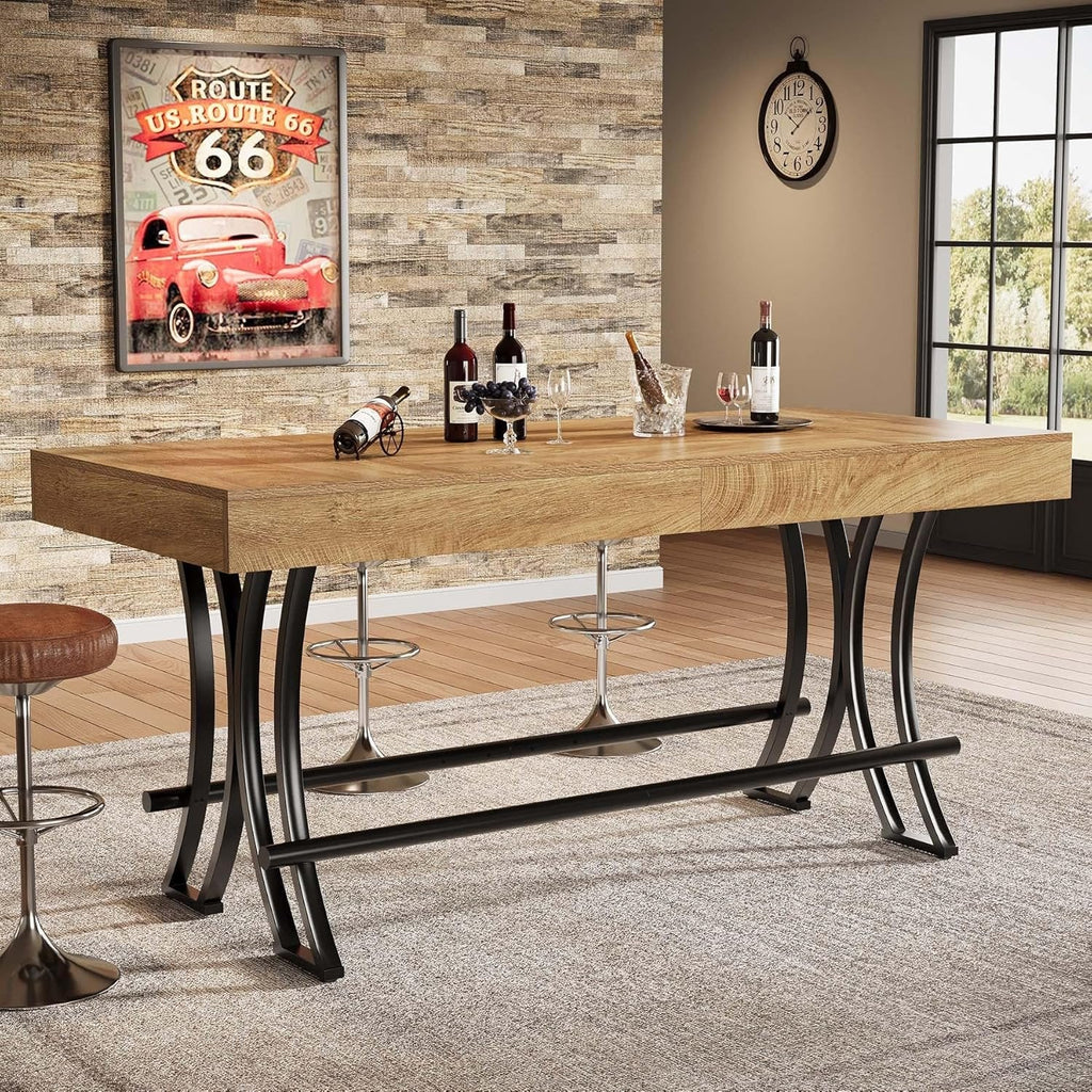 63 Inch Counter Height Bar Table Metal Footrest