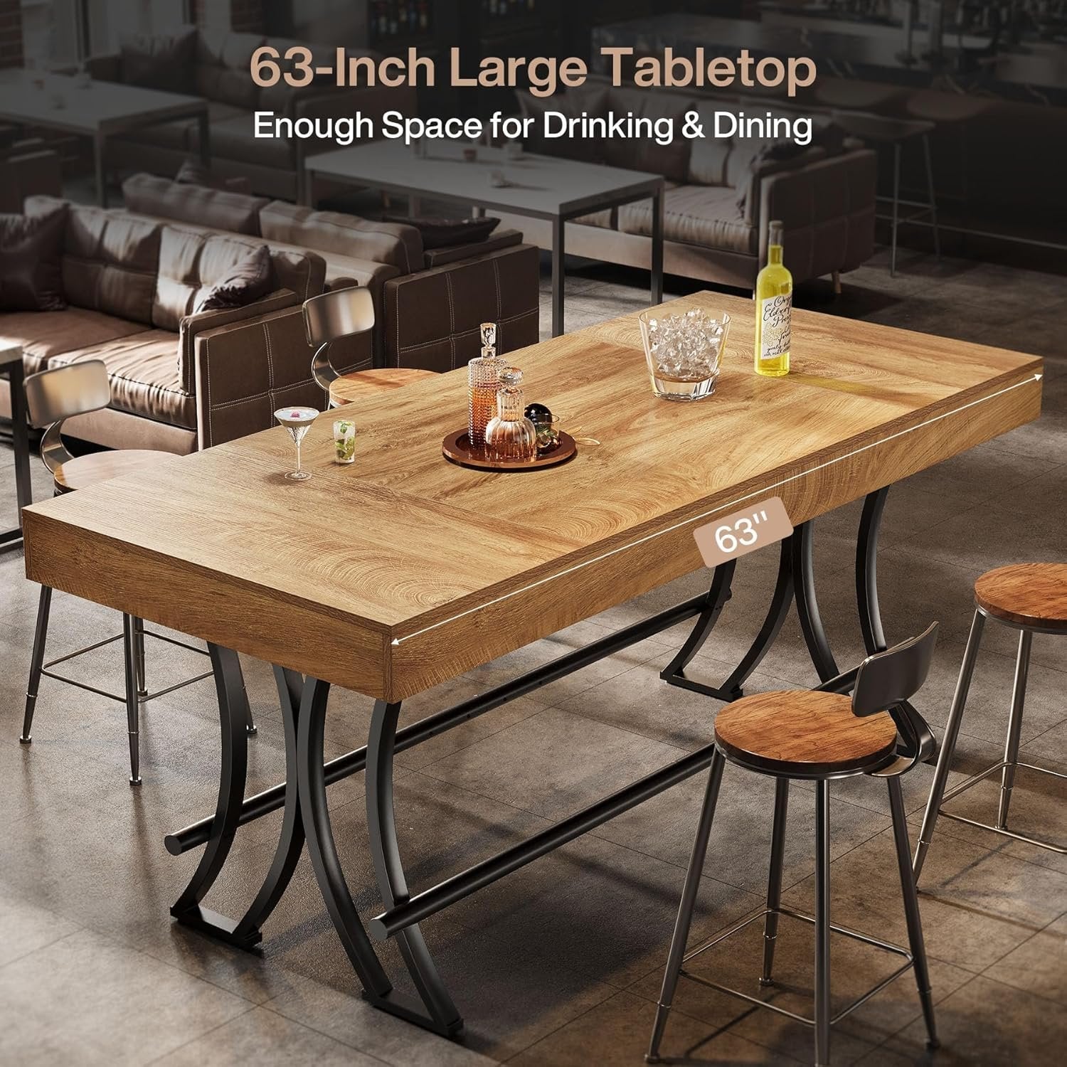 Tribesigns 63-Inch Counter Height Bar Table with Metal Footrest